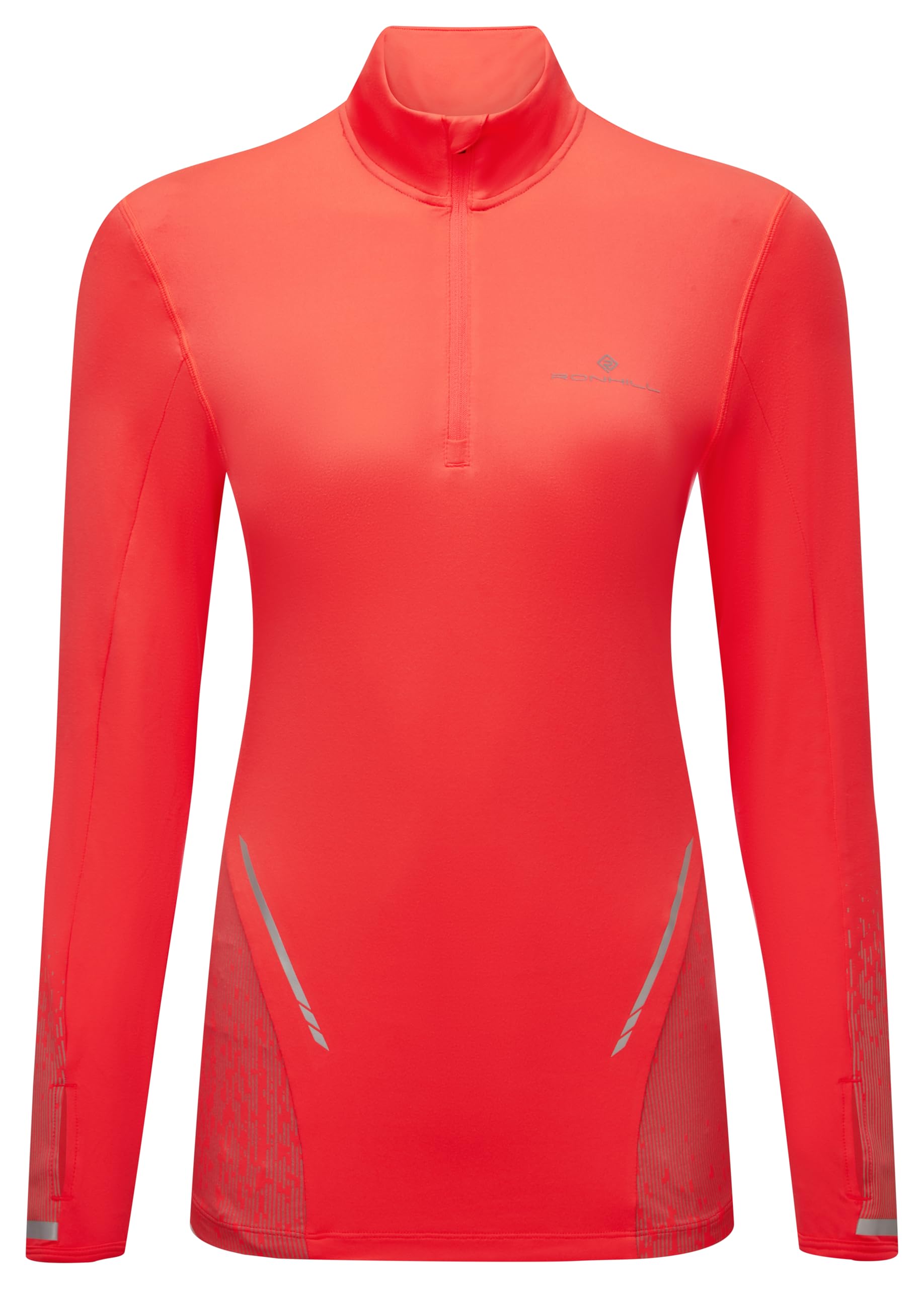 Ronhill Running, Wmn's Tech Reflect 1/2 Zip, Hot Coral/Reflect, 14
