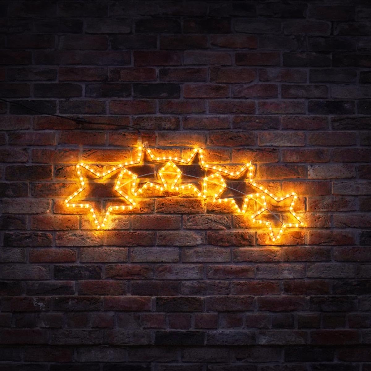Generyczny – ConnectPro? 1,2 m, świąteczny wąż świetlny z motywem sylwetki 5 gwiazdek – 144 ciepłe białe diody LED, IP65, zewnętrzne, statyczne, podłączane oświetlenie ścienne (z wtyczką) (1,2 m,
