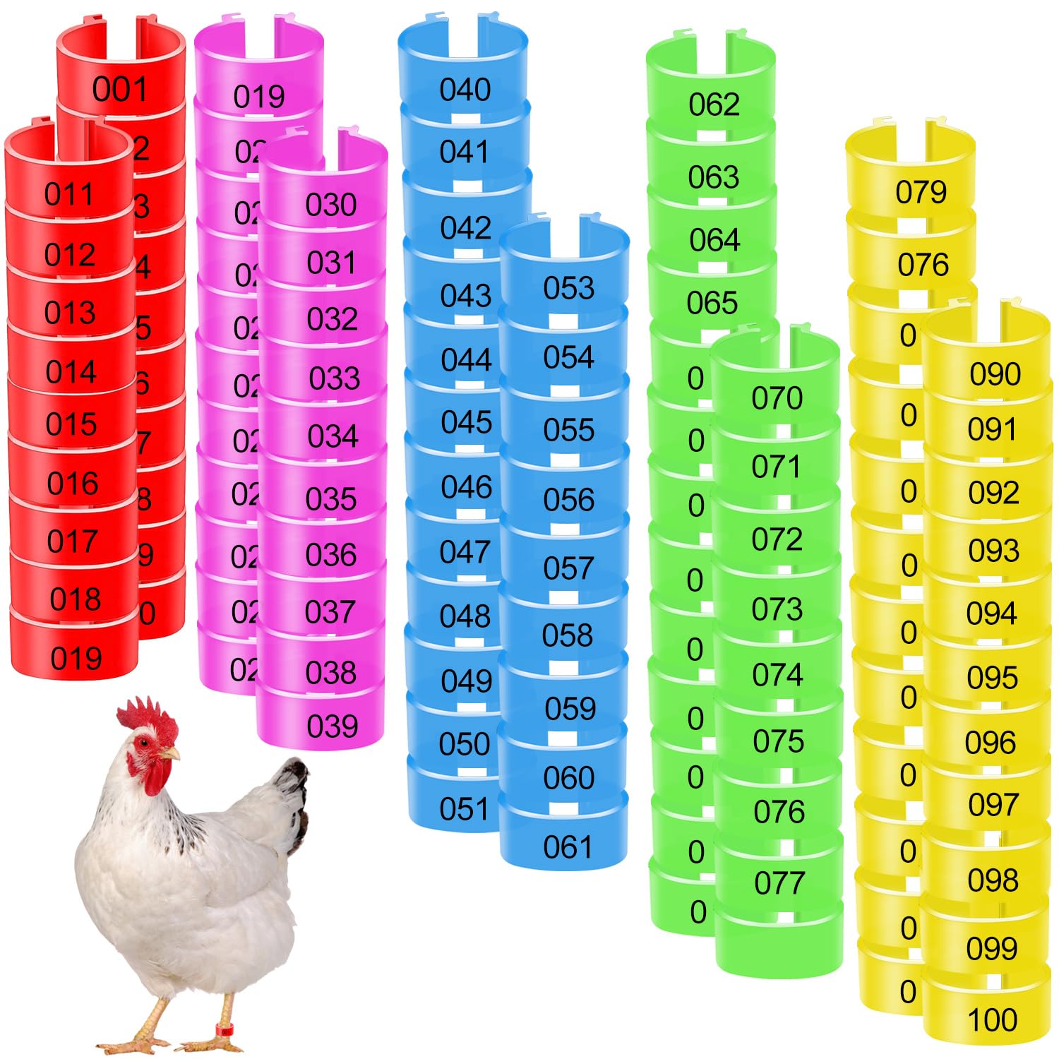 Anillos para las piernas de pollo 20mm Identificación multicolor clip numerado para aves de corral pavo pato ganso Guinea