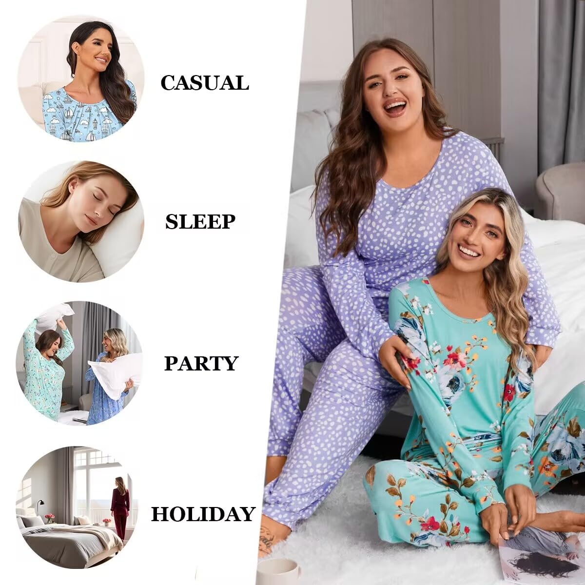 HOTGIFT Womens Pajamas Sets, 2 Piece Lounge Pjs Set Long Sleeve Long Pant Ladies Sleepwear with Pockets Soft