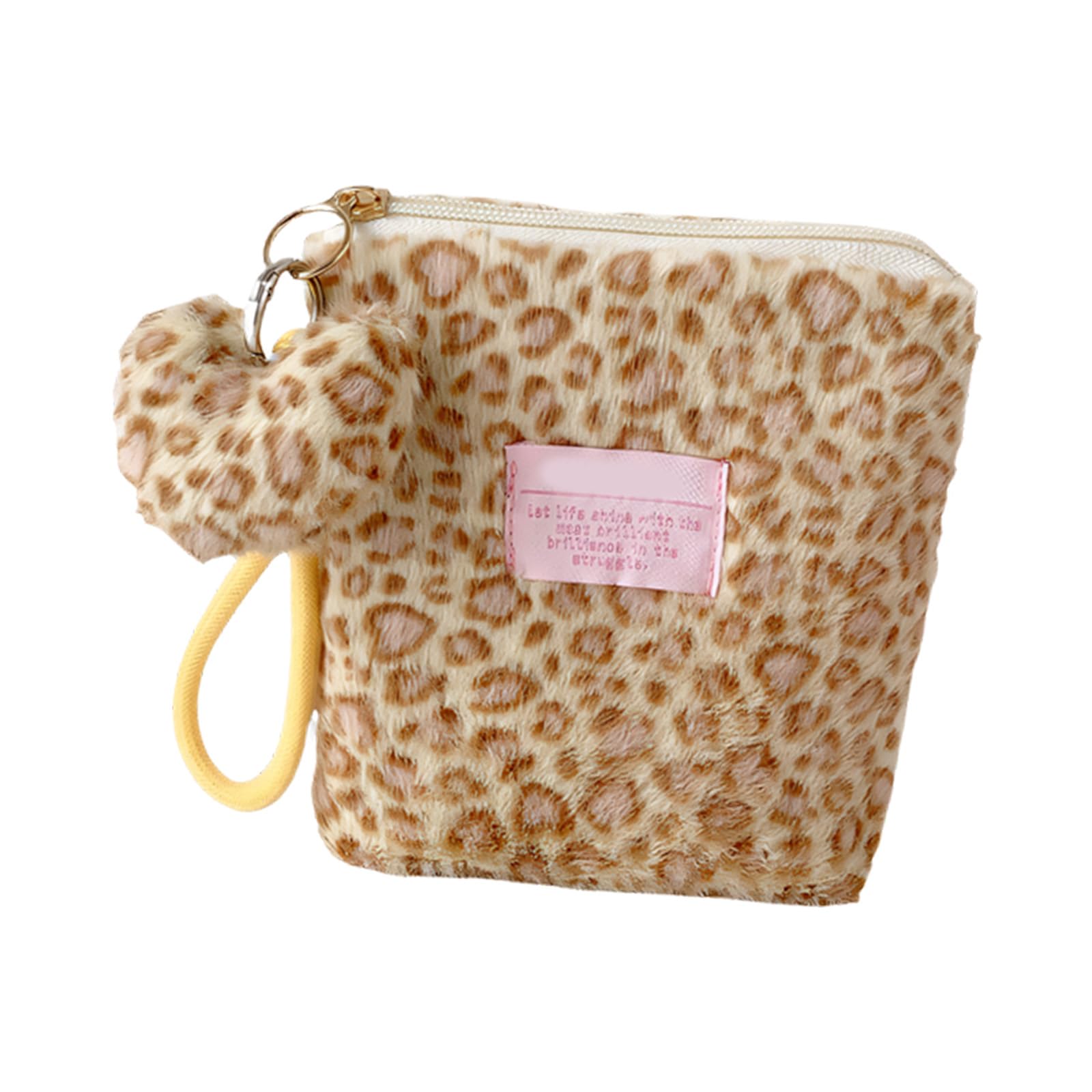 ZEPFJHE Plush Leopards Pattern Cosmetics Case Handheld Vanity Pouches with Spacious Compartment for Daily Use Women ' s Gift