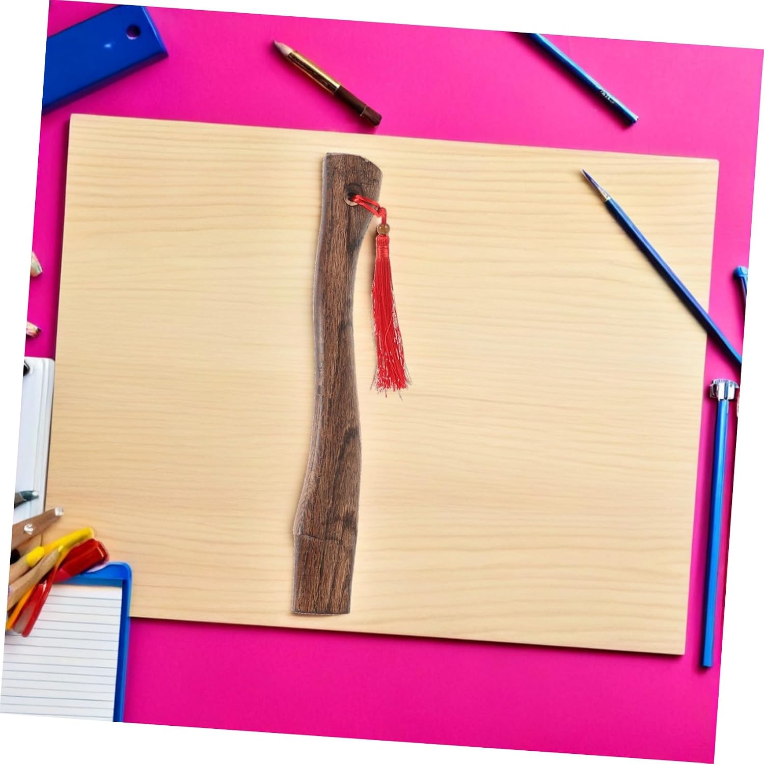 Wooden Axe Handle Replacement Hatchet Handle 26cm Carbonized Oak Wood with Red Cord and Wooden Wedge for Outdoor Camping and Woodworking Tools