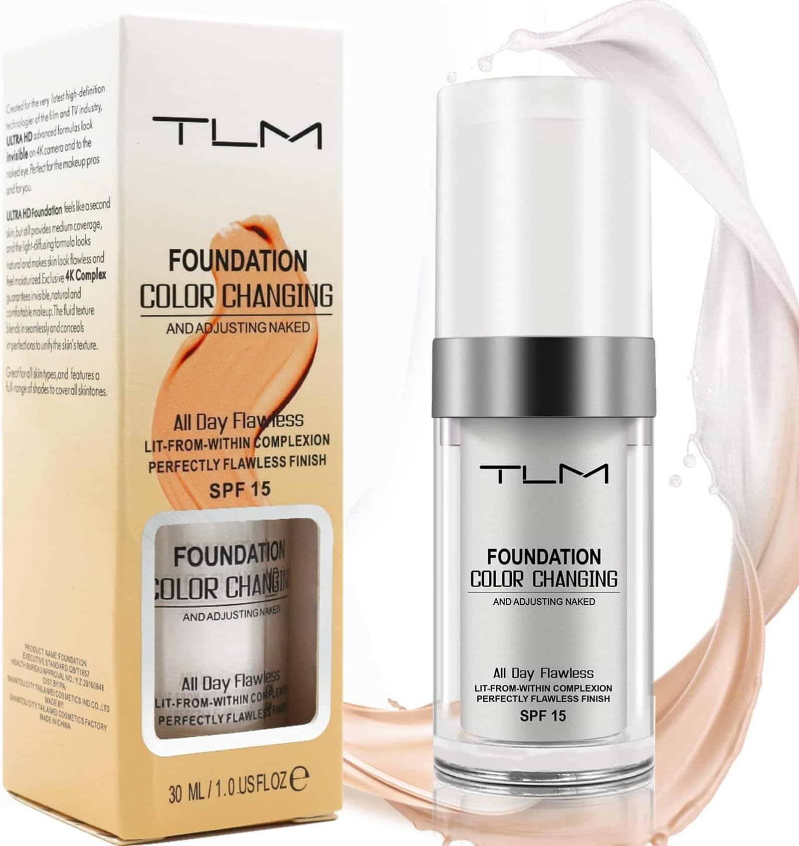 TLM Colour Changing Foundation for Different Skin Tone, Foundation Makeup Base Nude Face Liquid Full Coverage Concealer, TLM Concealer Cover Cream,Great Gifts (1P)