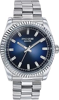 Sonata Poze Quartz Analog Blue Dial Silver Color Metal Strap Watch for Men - SP70043SM01W