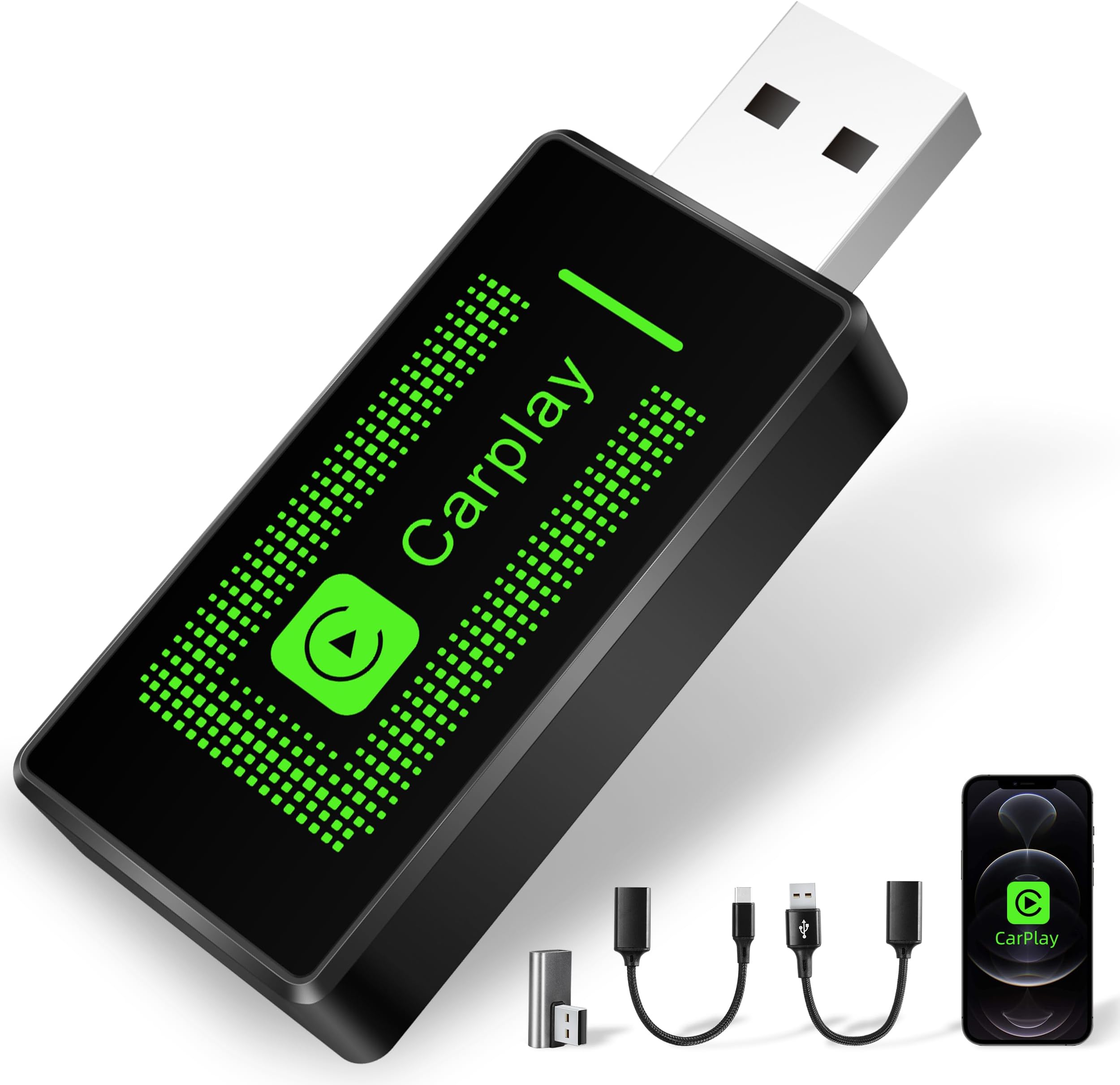 Lyssiefeel Wireless Carplay Adapter for iPhone, 2024 Upgrade, USB CarPlay Wireless Stick, Easy Plug & Play, Compatible with Cars from 2016 and iPhone iOS 10+