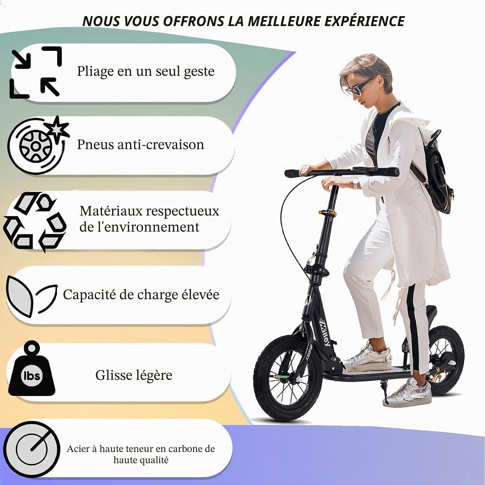 City Scooter 290mm XXL Big Wheel Scooter Adultes, Scooter City Pliable avec Frein à Main et Frein pour Adultes et Enfants, Capacité de Charge 150 kg
