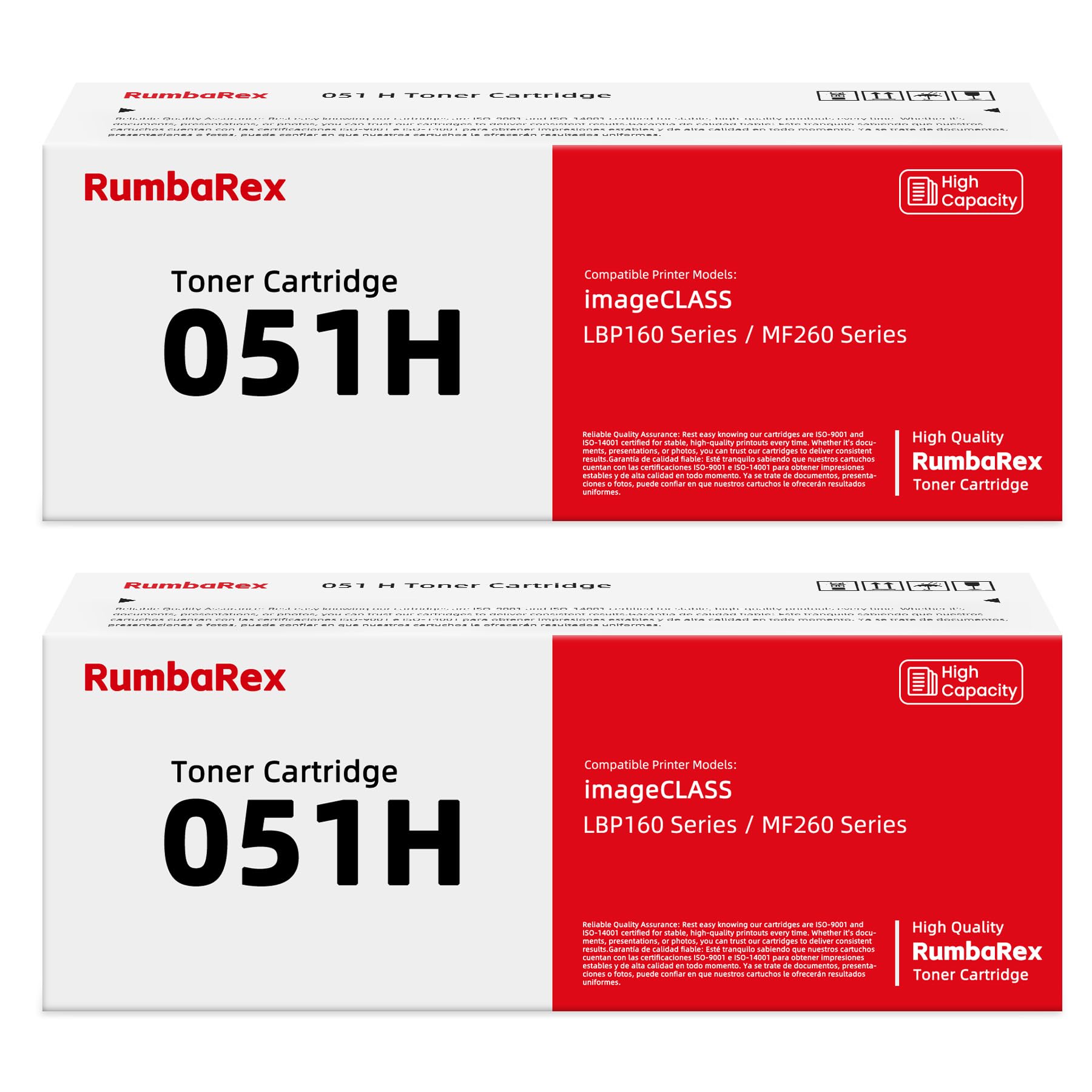 RumbaRex 051 051H Toner Cartridge High-Yield Black 2-Pack 2169C001 CRG-051H Replacement for Canon 051 H 051H Toner Cartridge for imageCLASS MF264dw