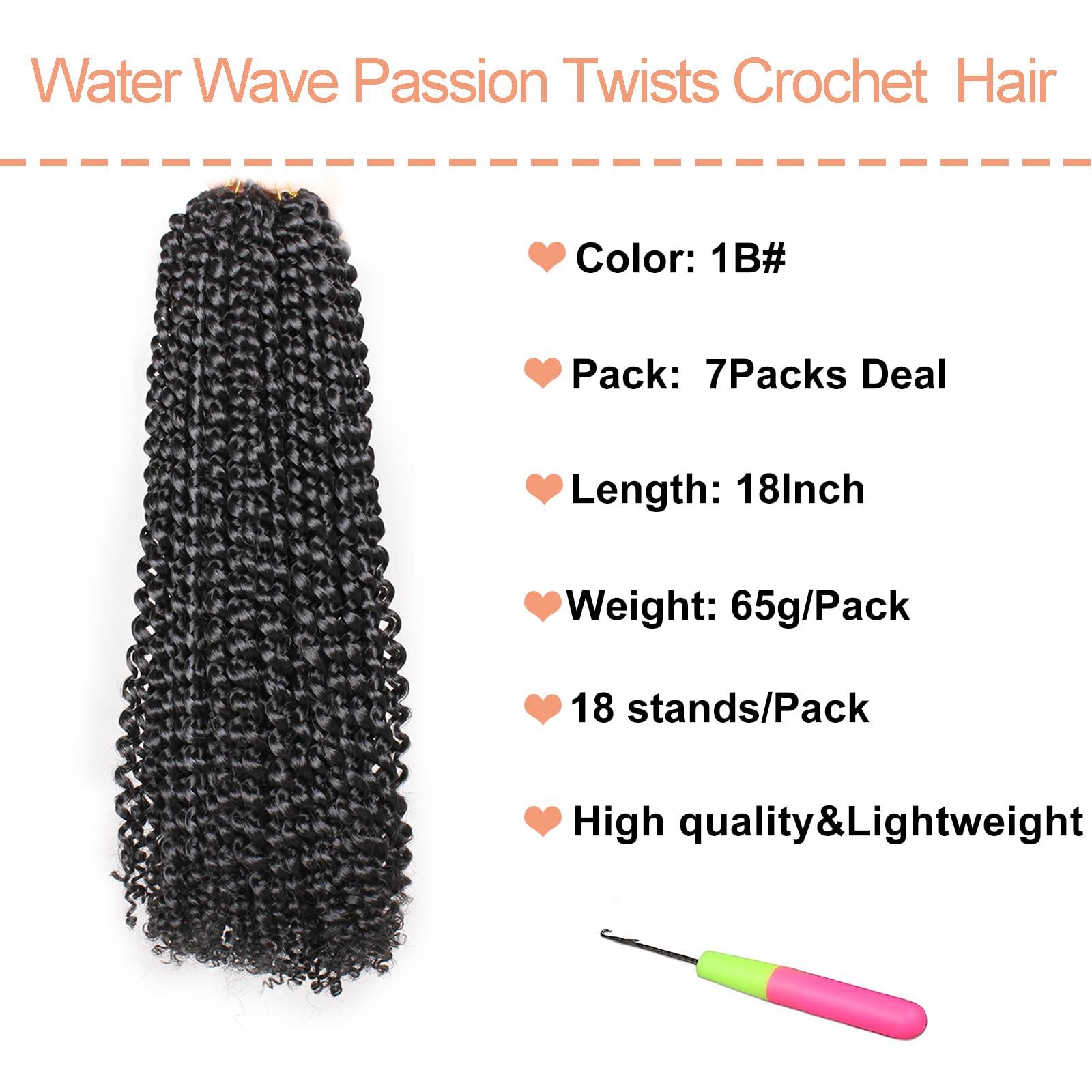 Mscat Water Wave Crochet Hair - 18 Inch Passion Twist Extensions in 7 Packs - Synthetic Hair for Bohemian Braiding - Image 2