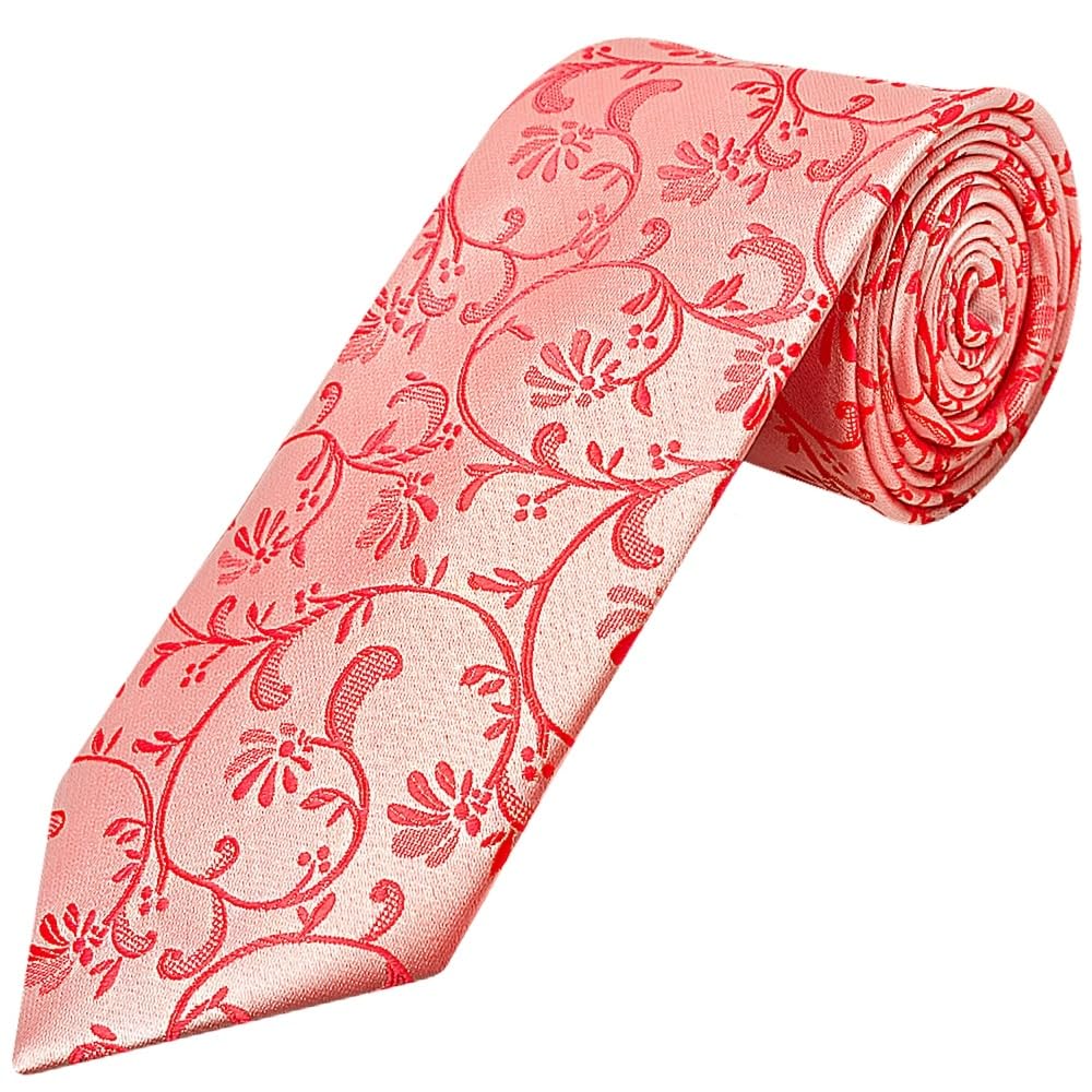 TIES R US Coral Pink Floral Classic Men's Tie Wedding Christening Prom Tie