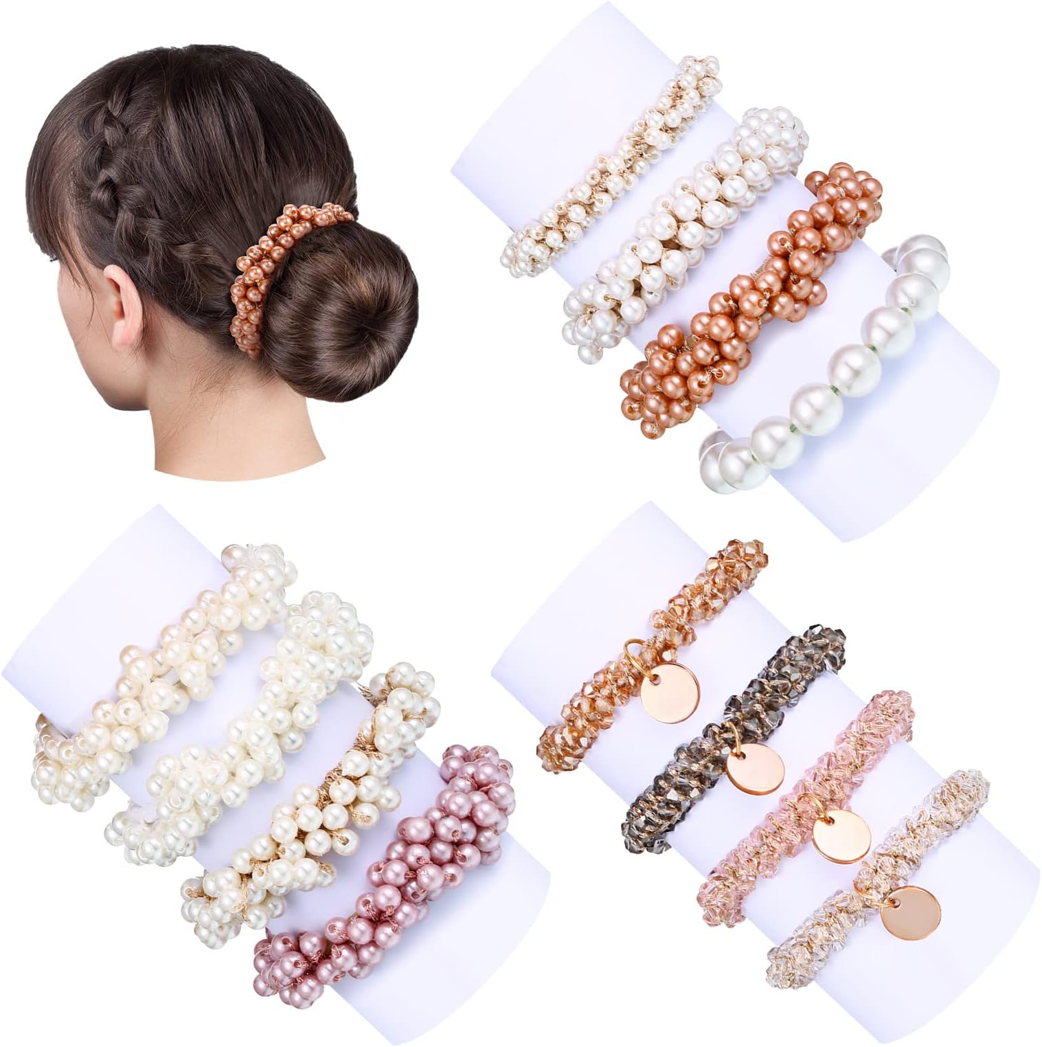 12 Pieces Beaded Bracelet Style Pearl Hair Ties Hair Bands Scrunchies for Women and Girls