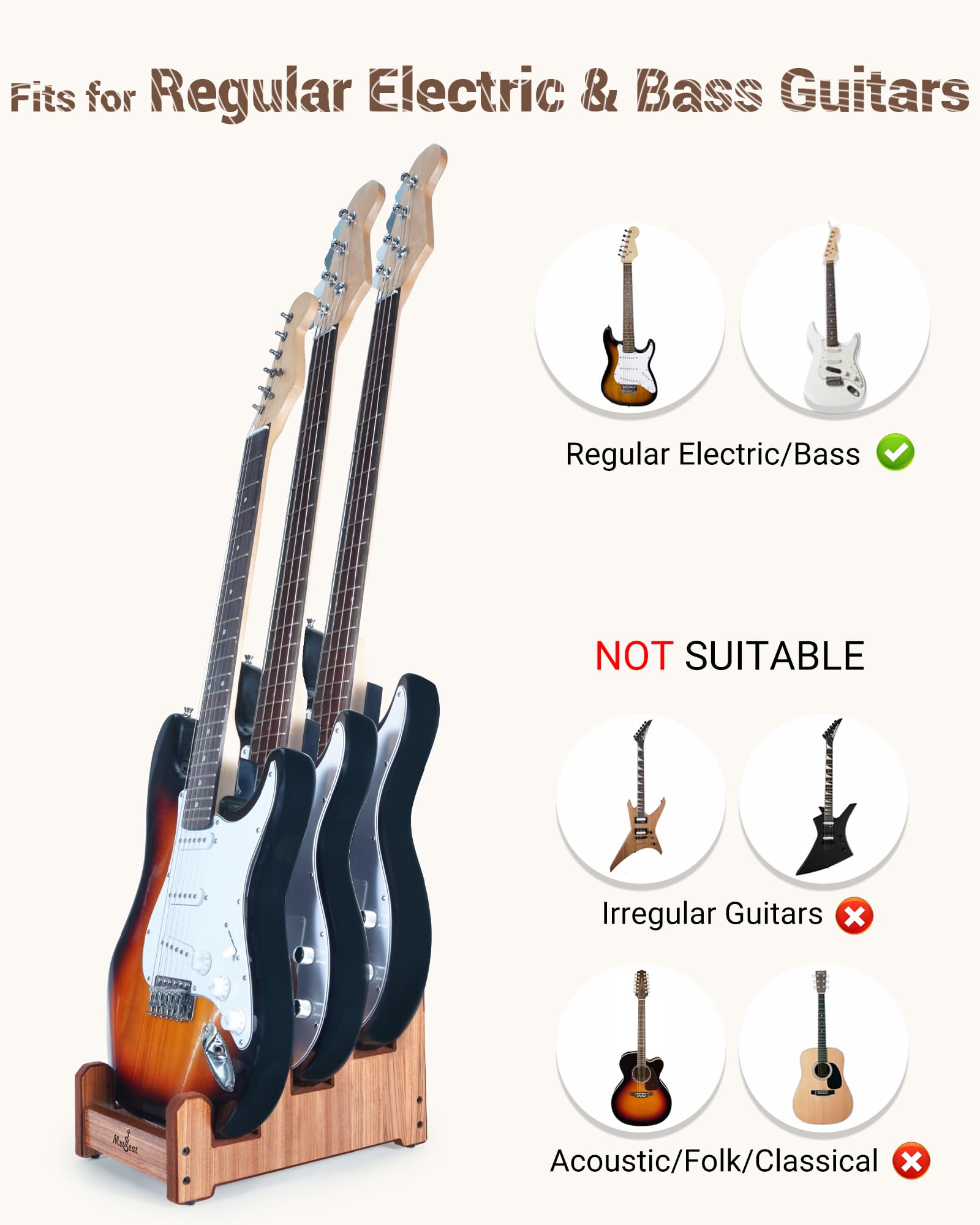 Supporto multiplo per chitarra, a 3 ripiani, in legno zebrato, per chitarra elettrica o basso, supporto per strumenti in legno massiccio per uomo, scaffale da pavimento in legno per
