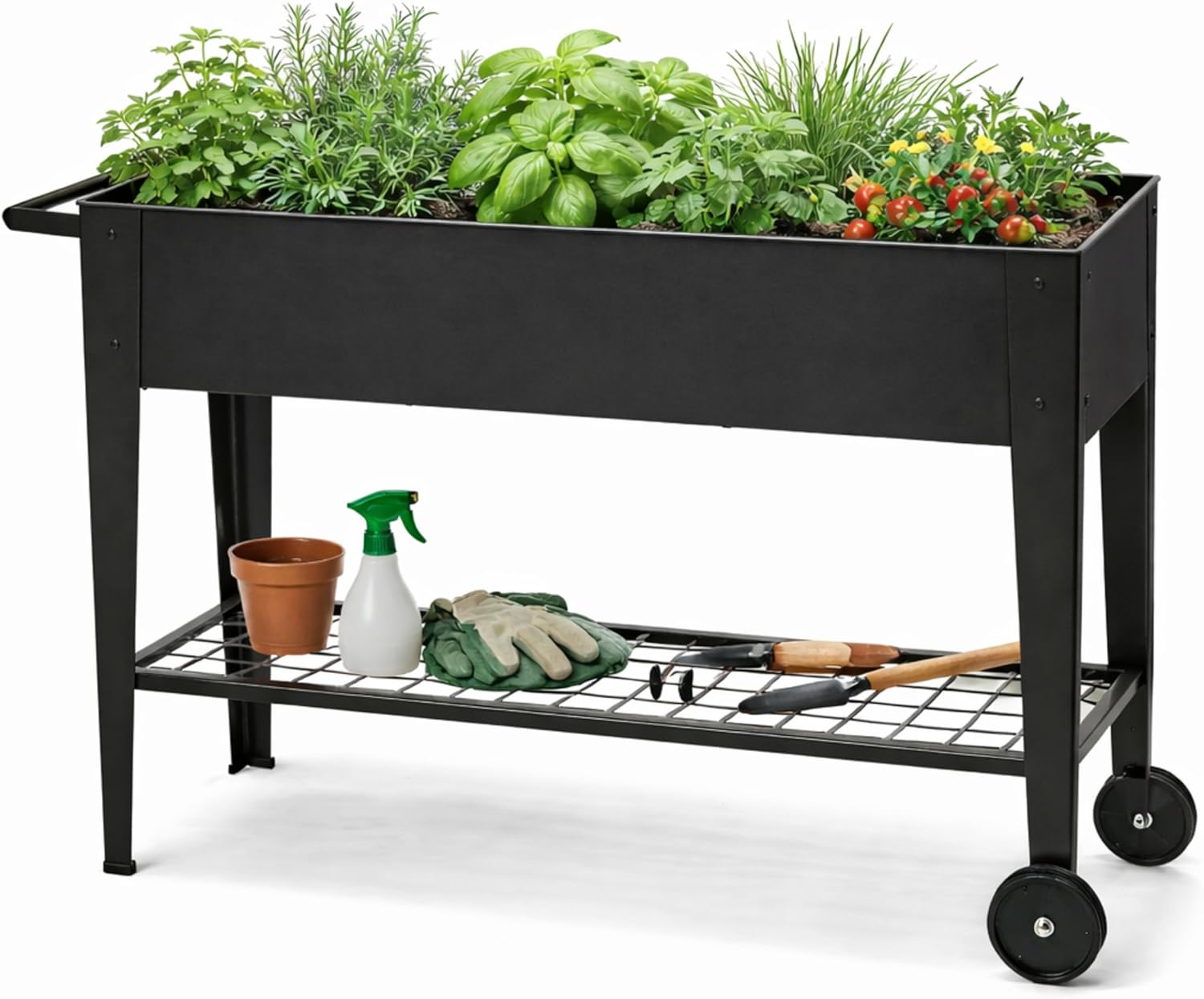InSideOut Elevated 40" Raised Garden Bed Outdoor with Wheels & Shelf for Mobility, Metal Planter Box for Vegetables/Herbs, Patio-Balcony-Backyard (Charcoal)