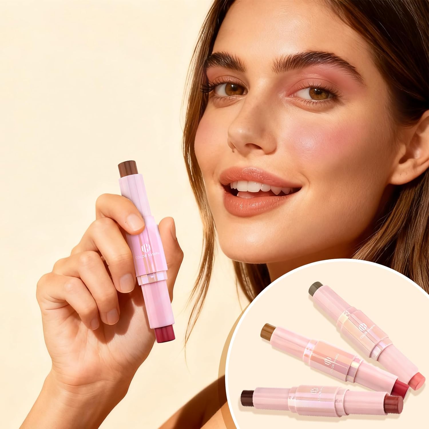 Color Nymph Blush Contour Stick, Double-end Cream Blush & Contour Makeup Stick Multiuse Blusher with Butter Bronzer For Cheeks Eyes Lip Matte Texture Silky-Smooth - 04# Coffee Cherry - Image 8