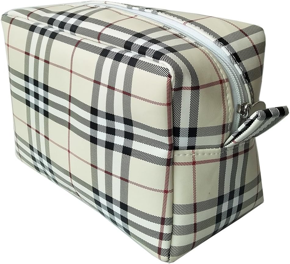 LDJRCP Fashion Plaid Cosmetic Bag,Pretty Travel Plaid Makeup Bag Clear Professional Cosmetic Pouch