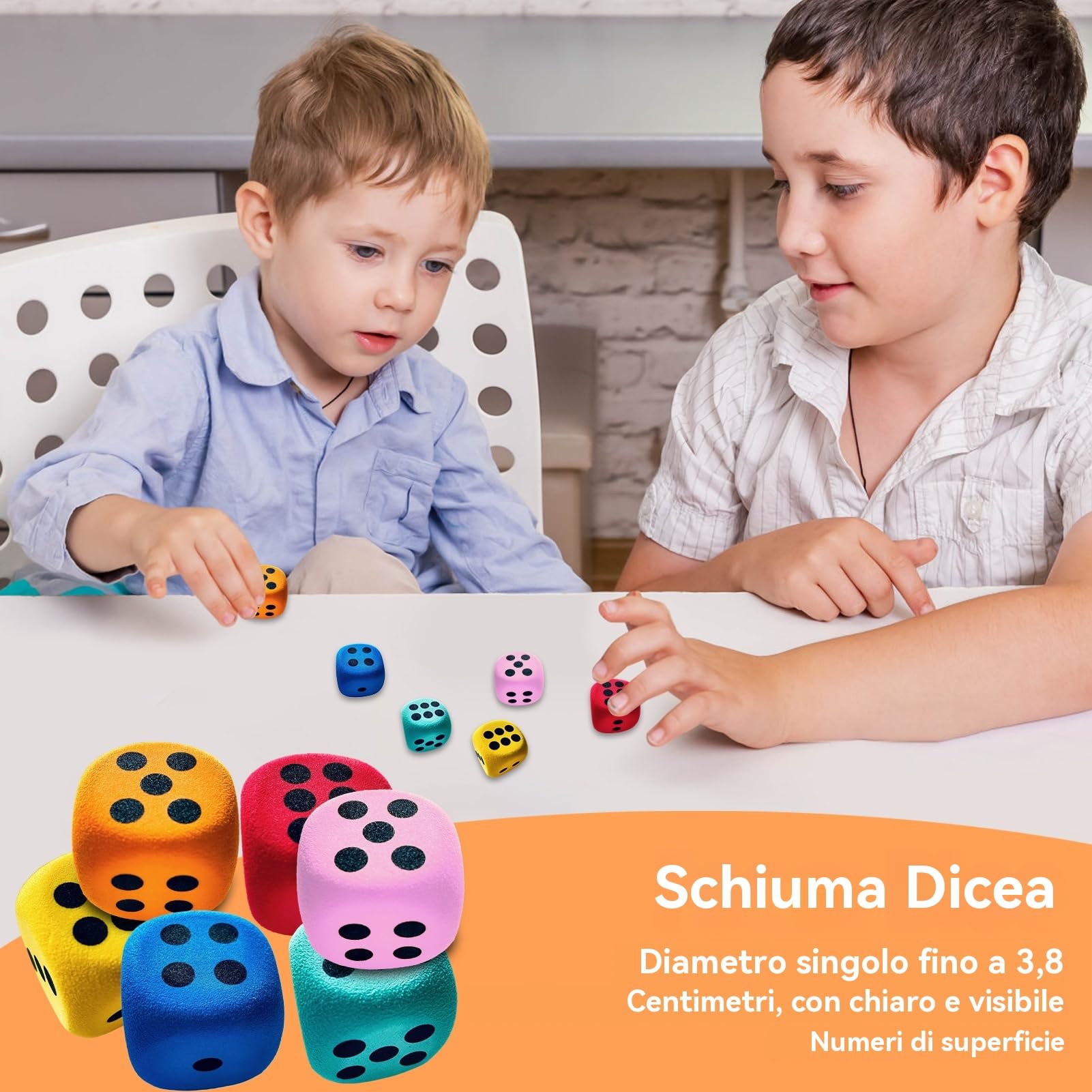 Grandi Dadi In Schiuma - 6 Dadi Morbidi In Spugna Da 4 Cm Con Bordi Arrotondati | Giocattolo Sicuro per Bambini Dai 3+ Supporto Didattico per Casa Scuola Viaggio e Famiglia