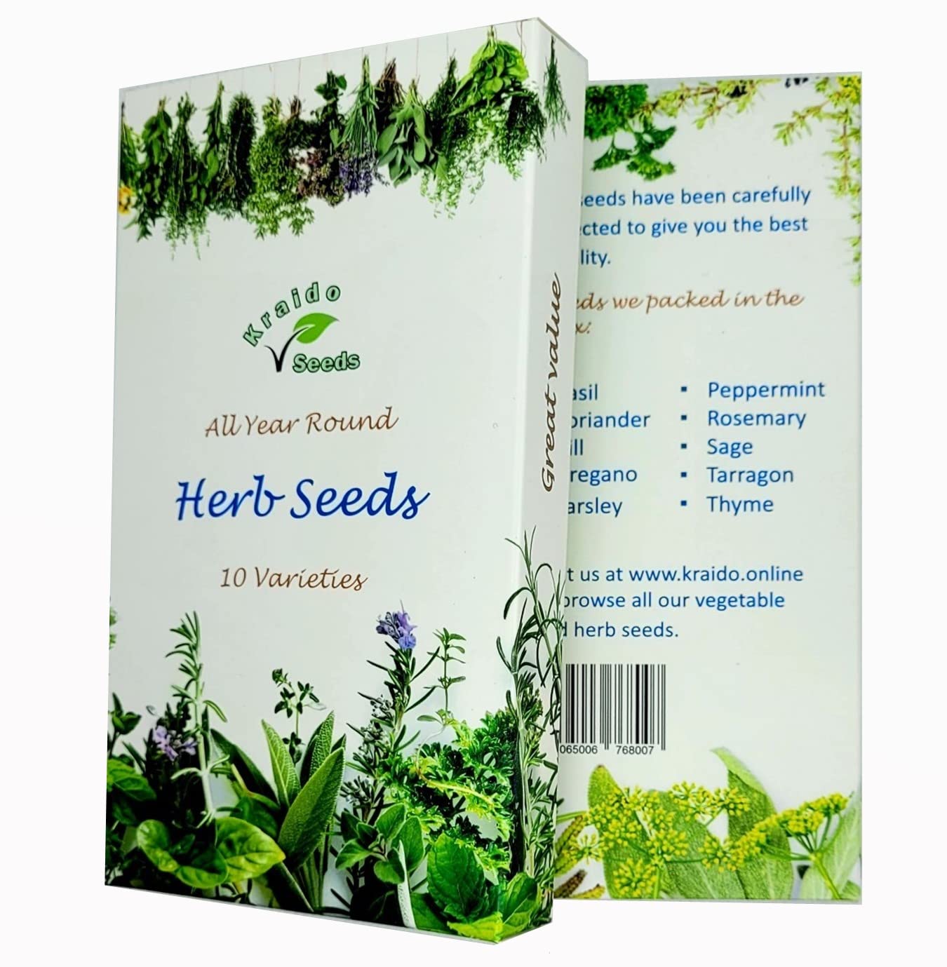 Herb Seeds Set of 10 - Basil Coriander Dill Oregano Parsley Peppermint Rosemary Sage Tarragon Thyme - Grow Your Own Herb Garden Indoor or Outdoor