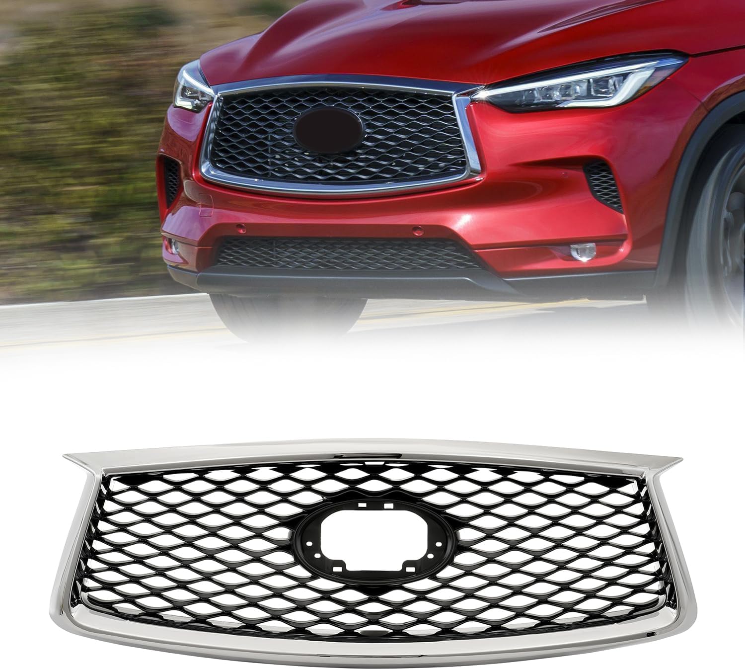 Front Upper Grille Front Bumper Grille Grill Molding Grille Trim Compatible with 2019-2023 Infiniti QX50 Replaces OEM 623105NA3A 62310-5NA3A