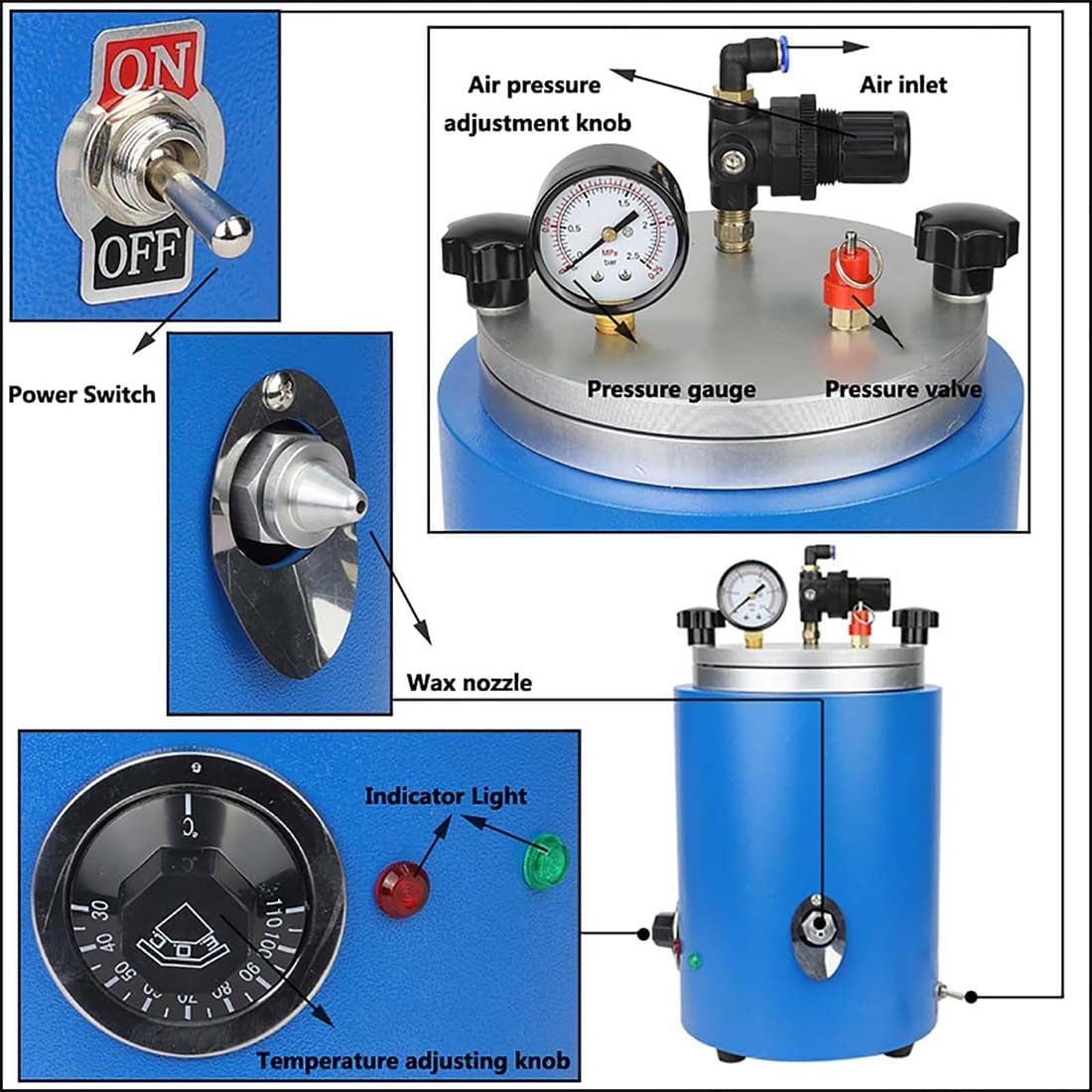 Iniettore di Cera Sottovuoto, Macchina per Iniettore di Cera 350W, Temperatura Regolabile 30 ℃ -110 ℃ Macchina per Colata di Cera, Macchina per Modelli di Iniezione di Cera per Gioielli