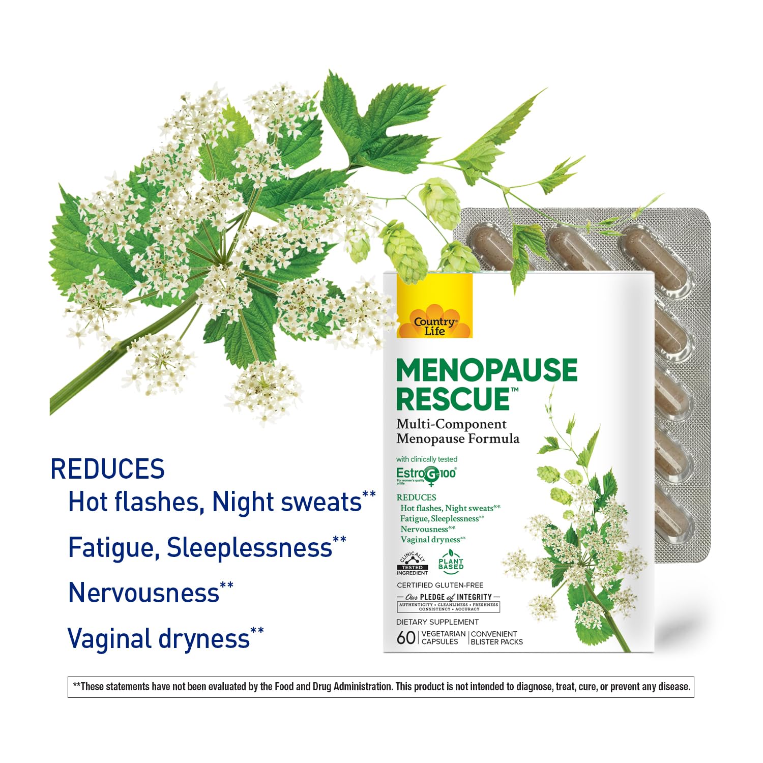 Country Life Menopause Rescue – Multi-Component Menopause Formula – Convenient Blister Packs – Plant Based - Provides Complete Care of Major Menopausal Symptoms– 60 Vegetarian Capsules — Amazon image 3