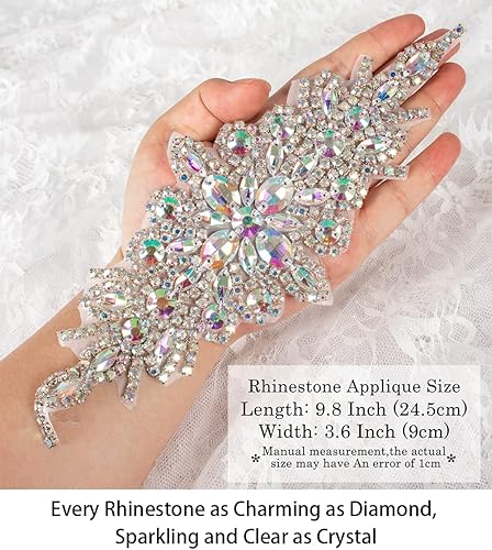 Miniatura 4 de ShiDianYi Vestido de novia para vestido de novia, apliques de cinturón de piedra AB plateada, decoración de cintura con diamantes de imitación para