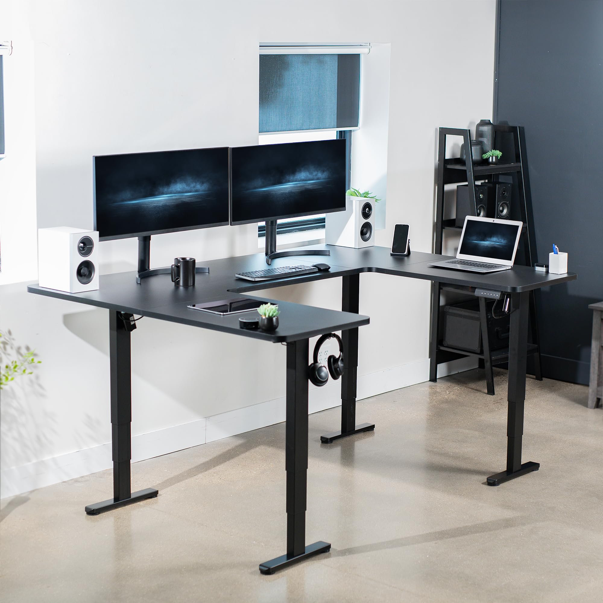 VIVO Large U-Shaped 83 x 60 in Electric Standing Desk Memory Height Adjustment Black Top Black Frame DESK-E4UBB — view 7