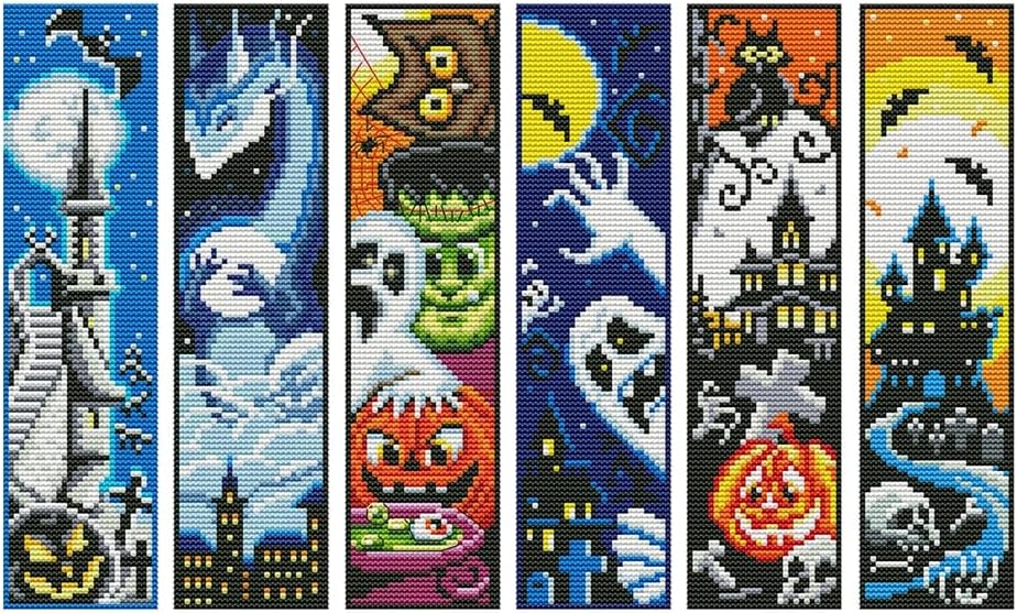 ZuoAnLF Juego de 6 marcapáginas de punto de cruz, marcapáginas bordado estampado para adultos y niños, kits de punto de cruz para principiantes, 14