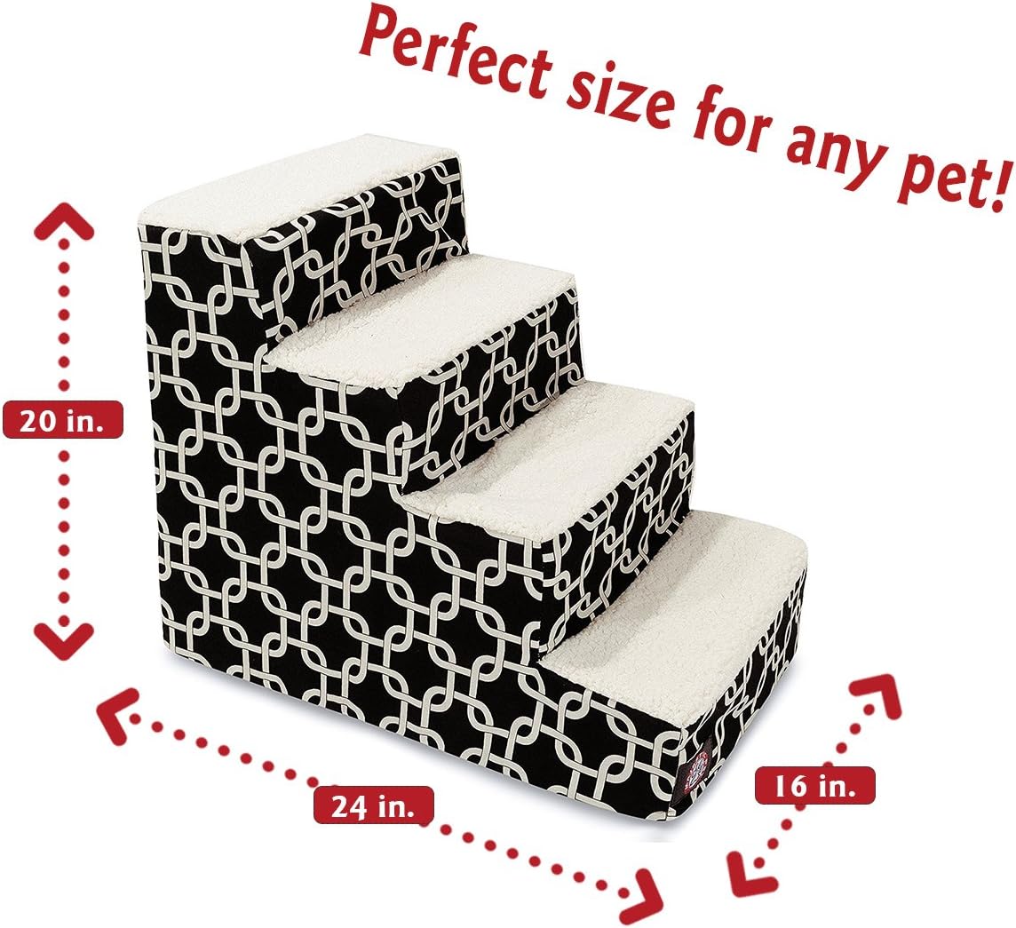 Majestic Pet 4 Step Portable Dog Stairs for Small Dogs to get on Bed Supports 25 lbs or Less Dog Steps for High Bed with Machine Washable Cover Pet Stairs for Cats Links Black 4 Step Links Black