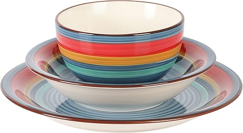 Miniatura 3 de Gibson Home Rainbow - Vajilla de cerámica de 12 piezas, color azul multicolor