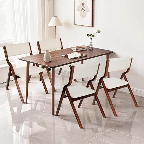 Miniatura 4 de CangLong Juego de 4 sillas plegables acolchadas con marco de madera maciza, sillas de tela apilables y montadas para cocina, boda y fiesta, nogal +