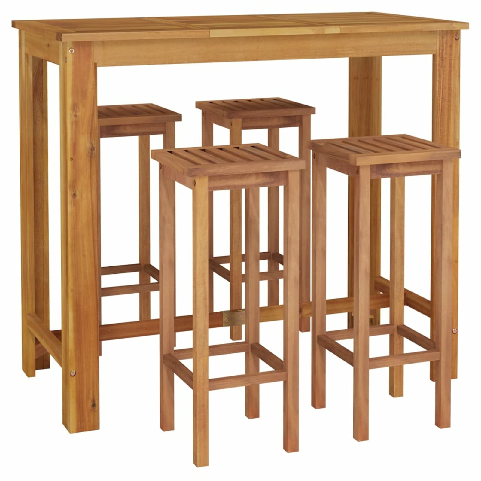 Homgoday Mesa y taburetes Altos de jardín 5 pzas Madera Maciza Acacia, Set de Mesa Alta y Taburetes Desayuno Muebles Bar Comedor Cocina Mobiliario Hogar Patio Restaurante Tipo1