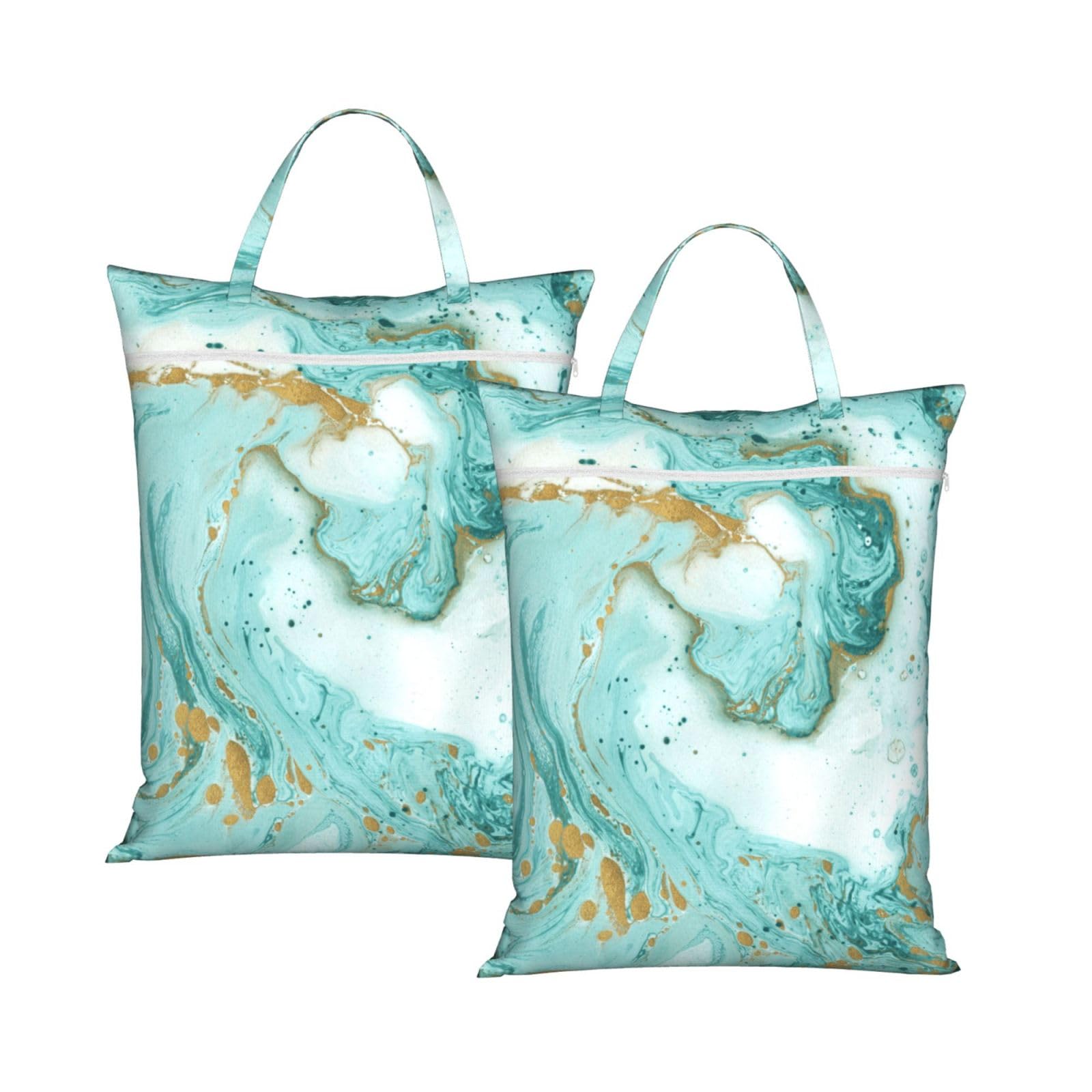 YFSGDLBN teal and gold marble printed Travel dirty laundry bag clothes pack Storage Basket Bag