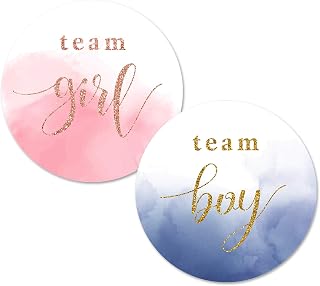 Rose Gold Watercolor Gender Reveal Stickers, 2inch 40 Navy Gold Glitter Team Girl Team Boy Baby Shower Labels Sticker