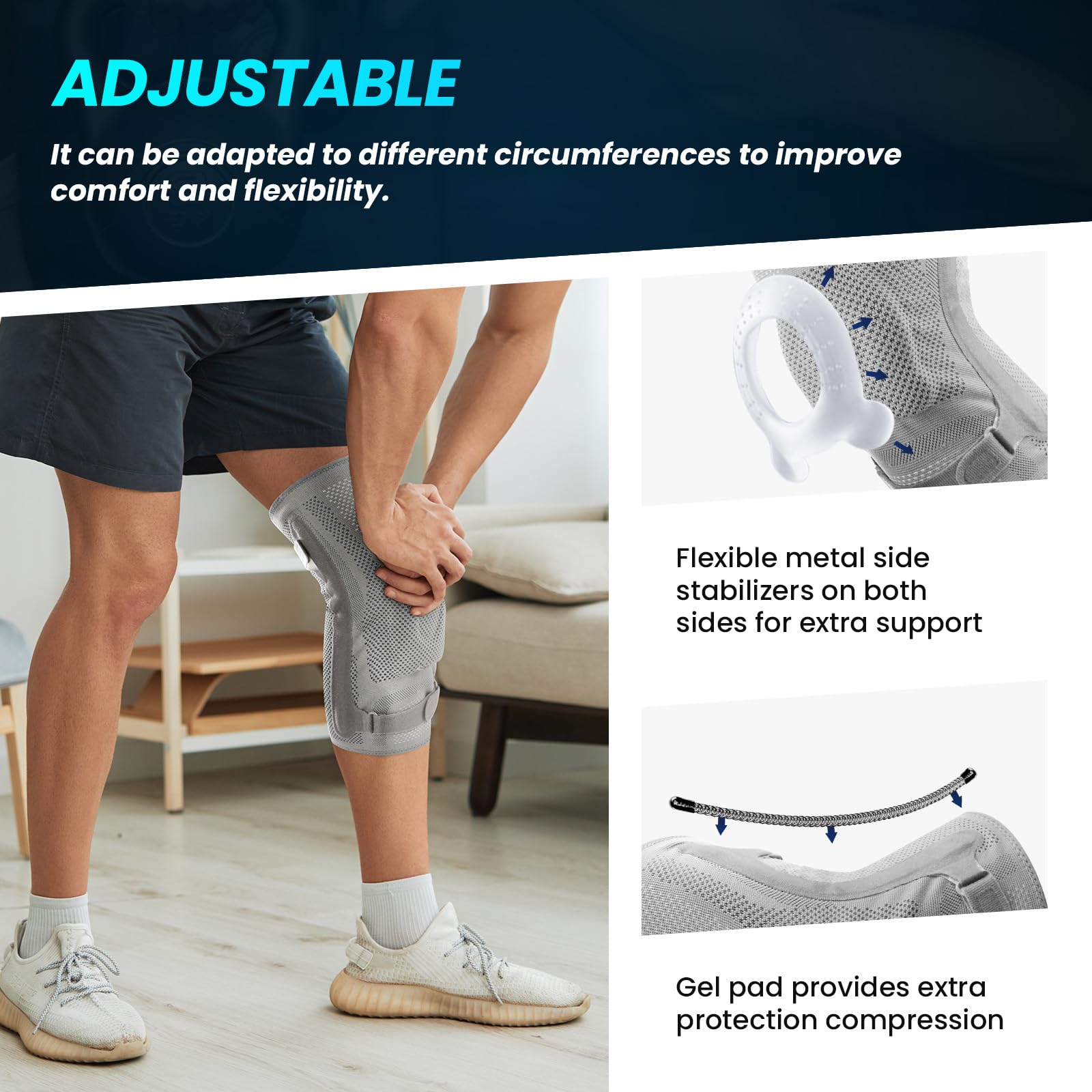 Welnove Knee Brace for Women & Men Knee Brace for Women Running Knee Pain, Knee Support Compression Sleeve, Workout Sports Knee Braces for Meniscus Tear ACL & Arthritis Pain Relief - M
