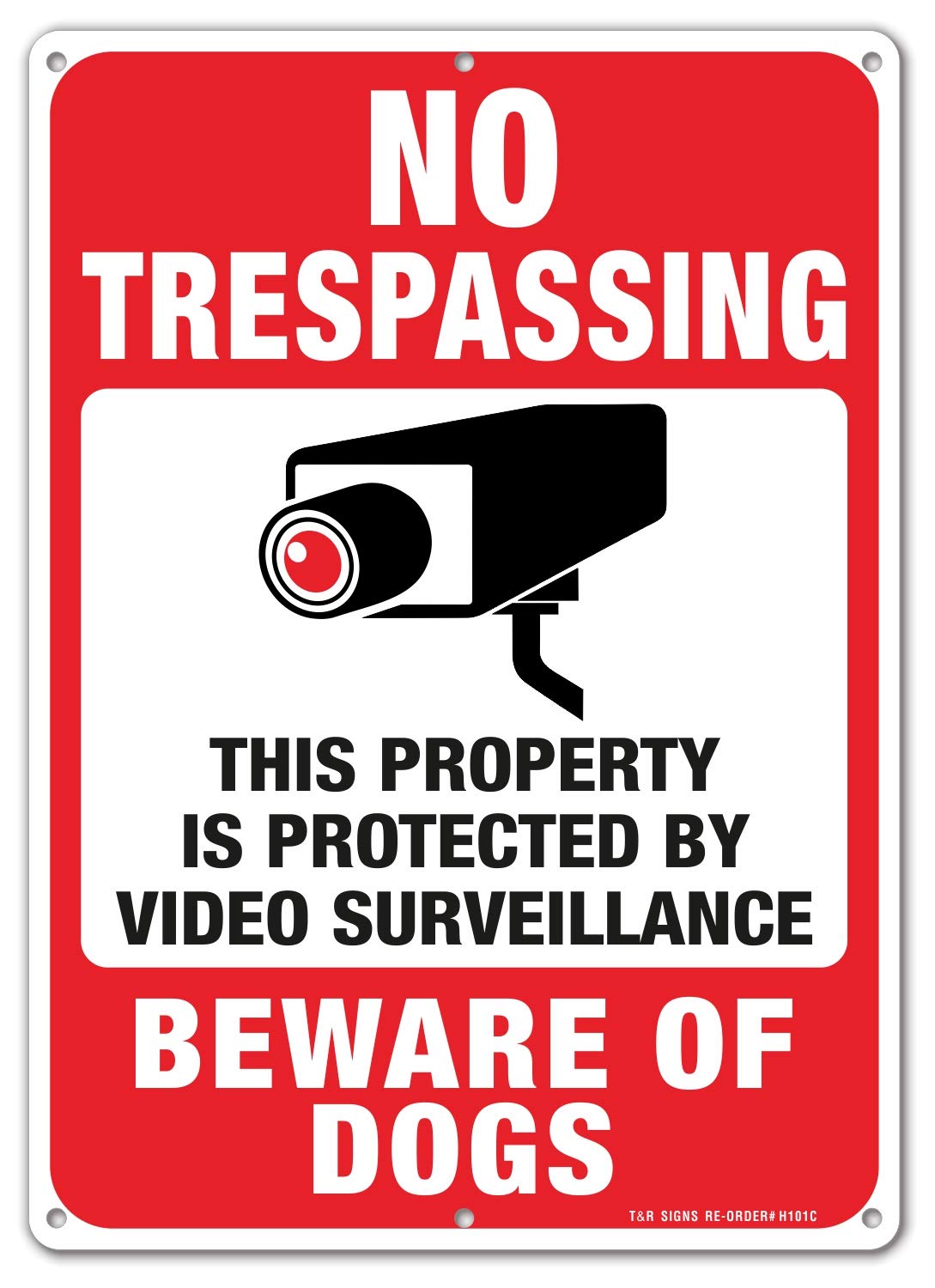 No Trespassing This Property Is Protected By Video Surveillance Beware Of Dogs Metal Reflective Sign - 14 x 10 Inches .040 Aluminum - 6 Pre-Drilled