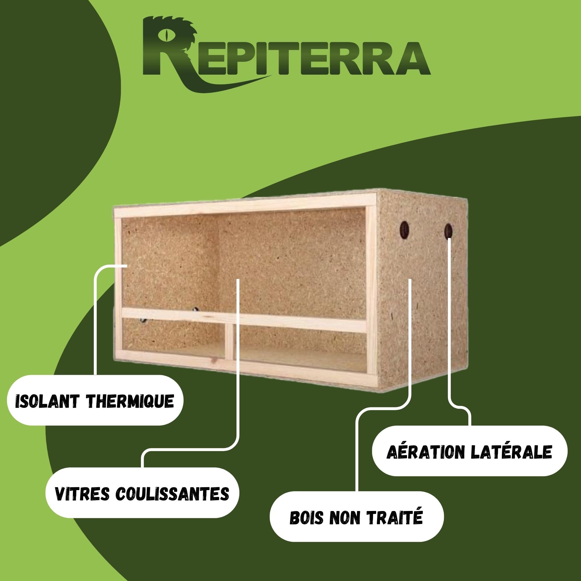 REPITERRA Terrarium Reptiles & Batraciens en Bois OSB 100x50x40cm