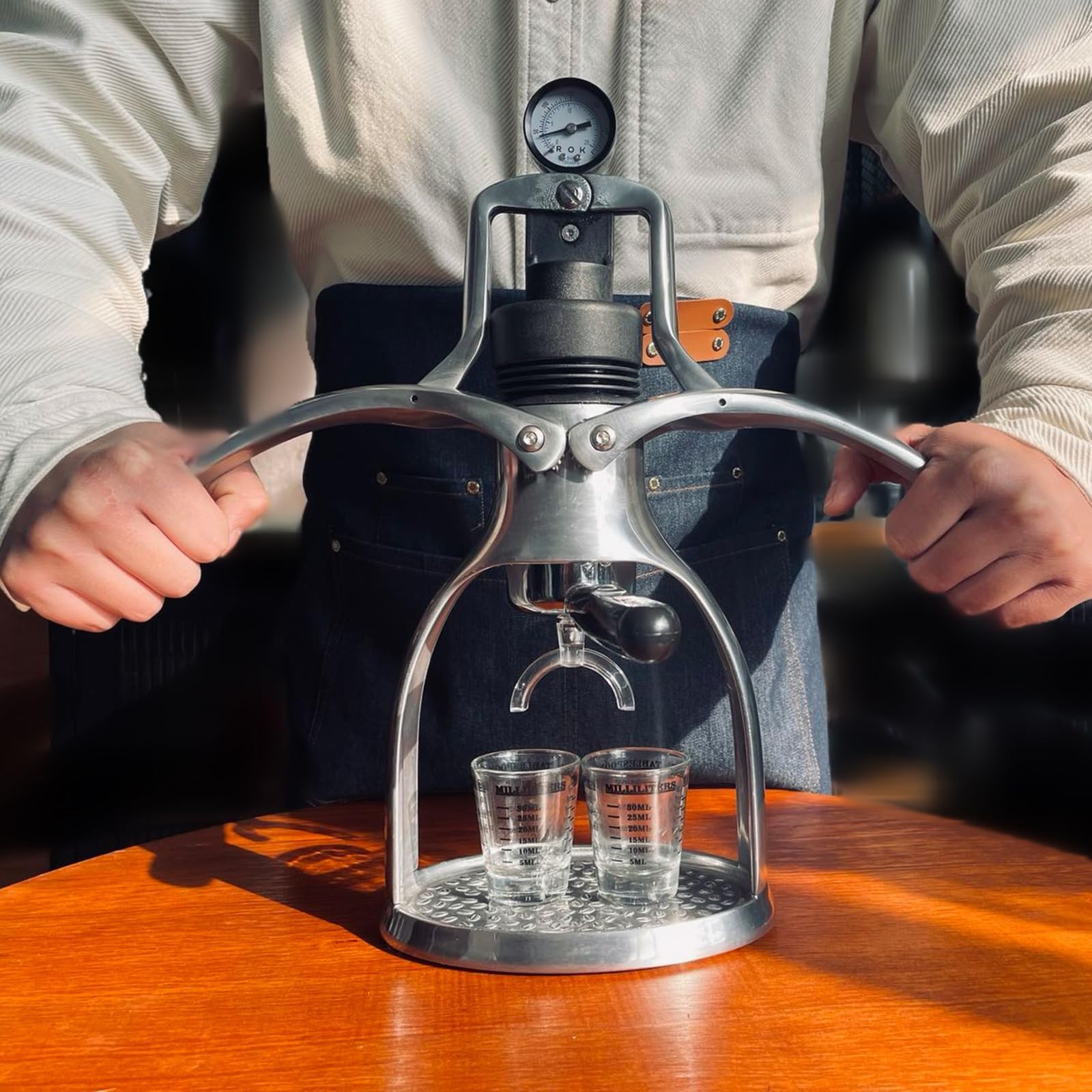 Macchina per caffè espresso manuale con manometro, 9 bar, macchina da caffè portatile professionale per casa e viaggio