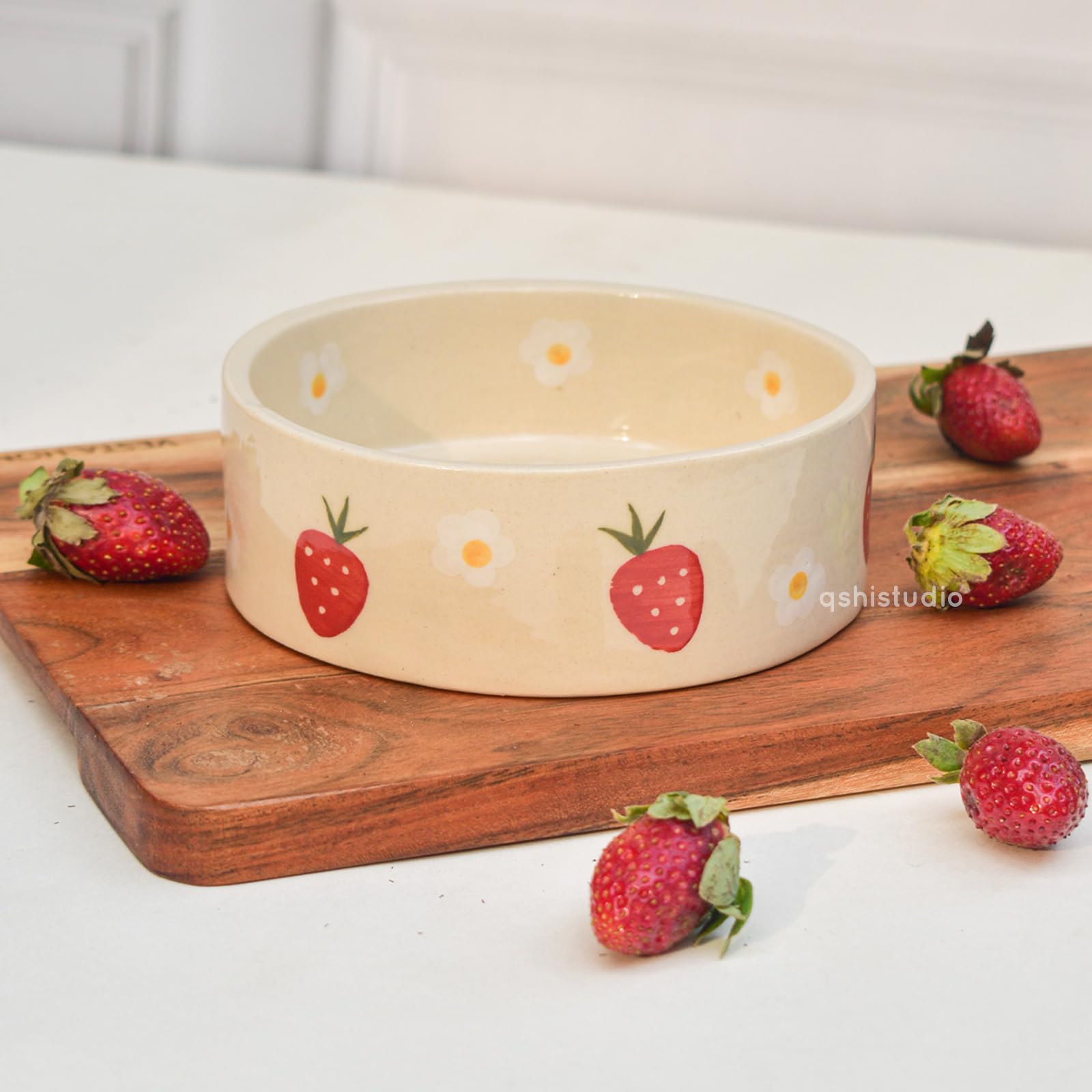 Strawberry Breakfast | Dishwasher Safe | Microwave Ceramic Bowl | Soup Bowl | Salad Bowl | Cute & Aesthetic | Pinterest Bowl | (Set of 1), 300 ML