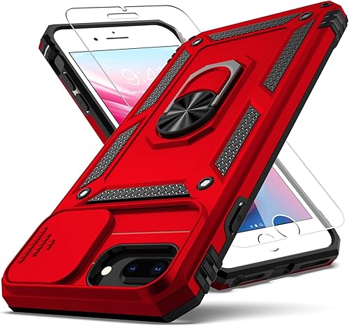 Miniatura 1 de YZOK Funda para iPhone 8 Plus, iPhone 7 Plus, iPhone 6 Plus, con cubierta deslizante para cámara + protector de pantalla HD, soporte de anillo