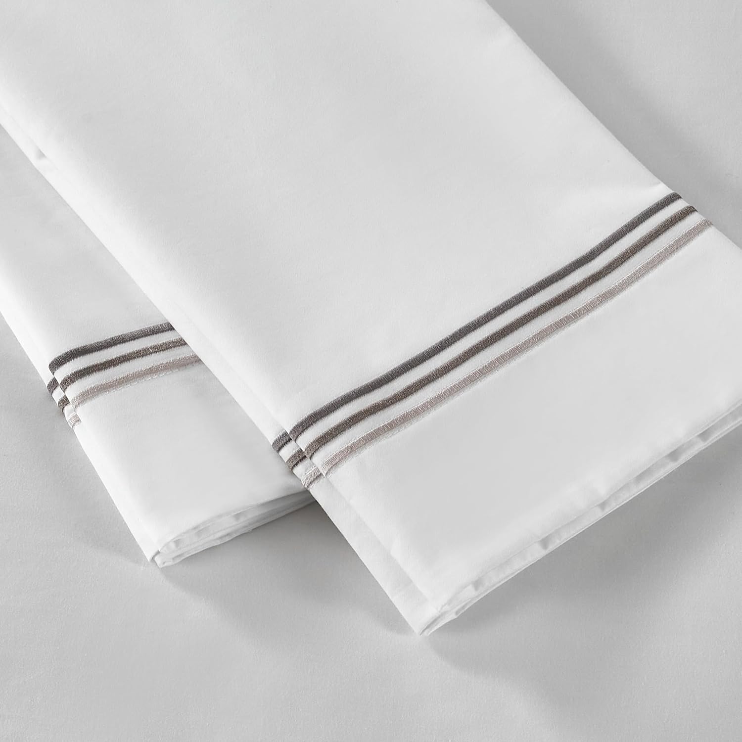 White Pillow Shams Euro Size Set of 2, 100% Cotton Luxury Hotel Embroidered 3-Lines Stitched Hem Pillowcases, 400TC Sateen Weave Decorative Pillow Cases with Envelope Closure for Bedding, 26x26 Inches