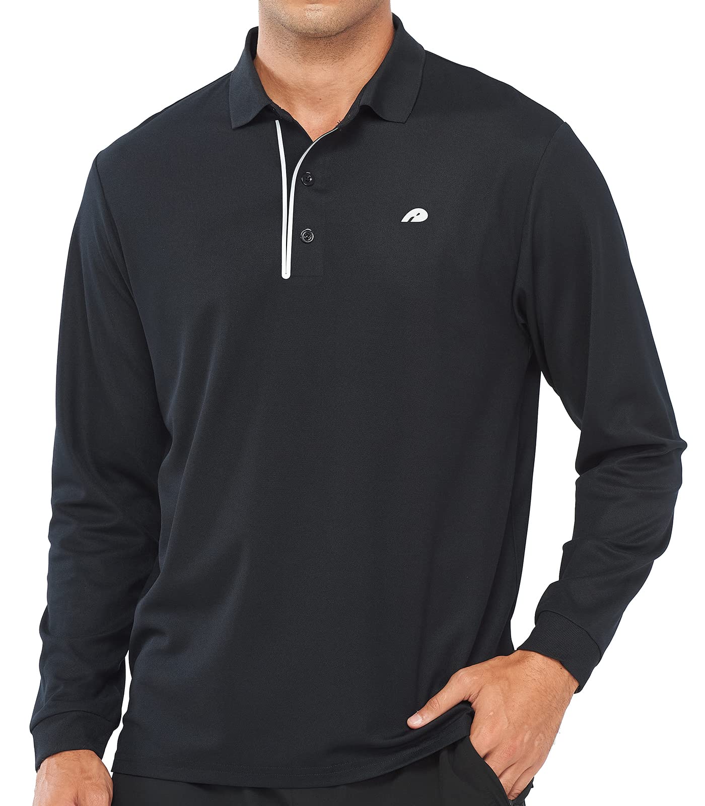 Photo 1 of ALLZERO Men's Polo Shirt Quick Dry Long and Short Sleeve Activewear Shirts Performance Athletic Tennis Golf Collar Shirts Large Black-long