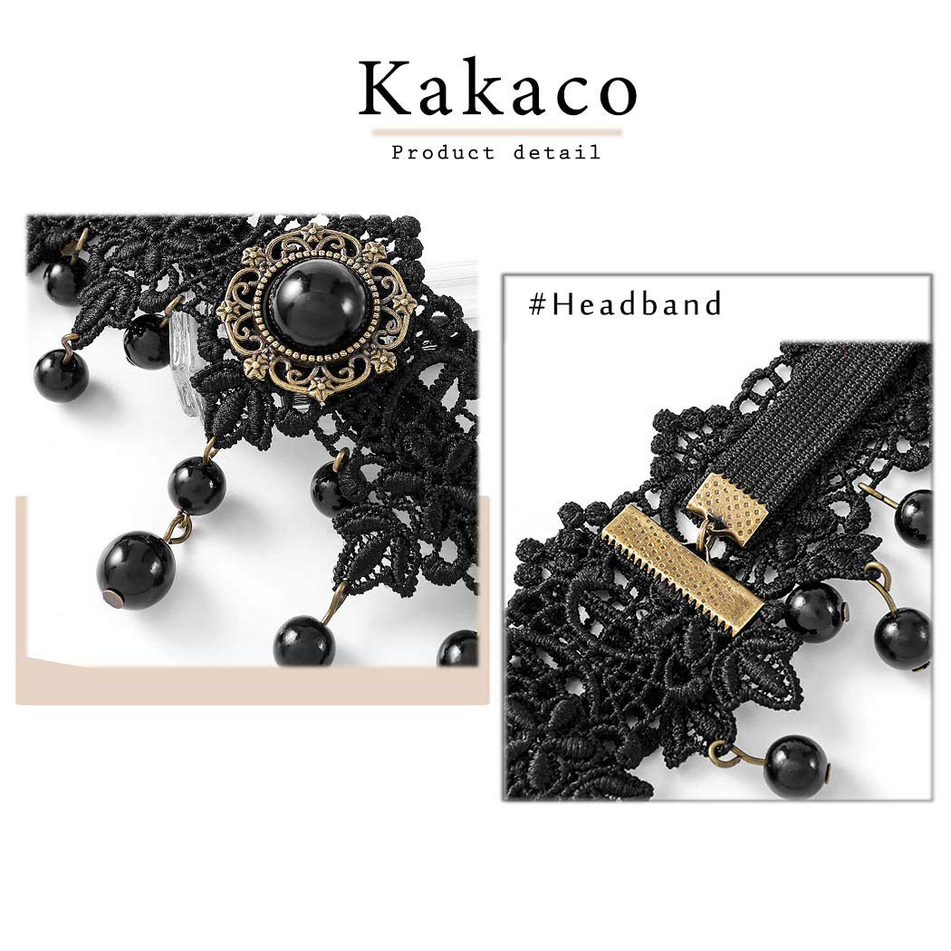 Barode Gothic Lolita Black Lace Headband Halloween Vintage Pearl Party Headwear Costume Baroque Flower Elastic Crown Forehead Jewelry for Women and Girls : Clothing, Shoes & Jewelry