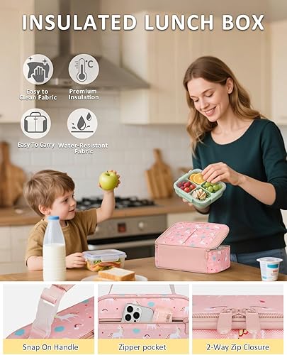 Miniatura 5 de Lonchera térmica reutilizable para niños y adultos, bolsa de almuerzo térmica reutilizable para la escuela, el trabajo, la oficina, contenedor de