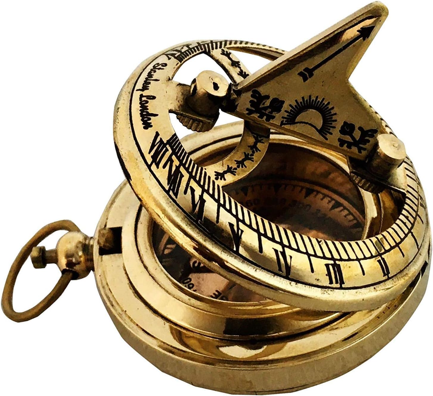 1.02 Inch Golden Antique Brass Pocket Magnetic Vintage Compass Martine Look Nautical Sun Clock