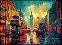 Quebra Cabeça 1000 Peças Lugares Mais Famosos Do Mundo Burj Khalifa Dubai, Times Square Nova York, Vilarejo Japonês, Ruas De Londres, Veneza Itália (Nas Ruas De Londres)