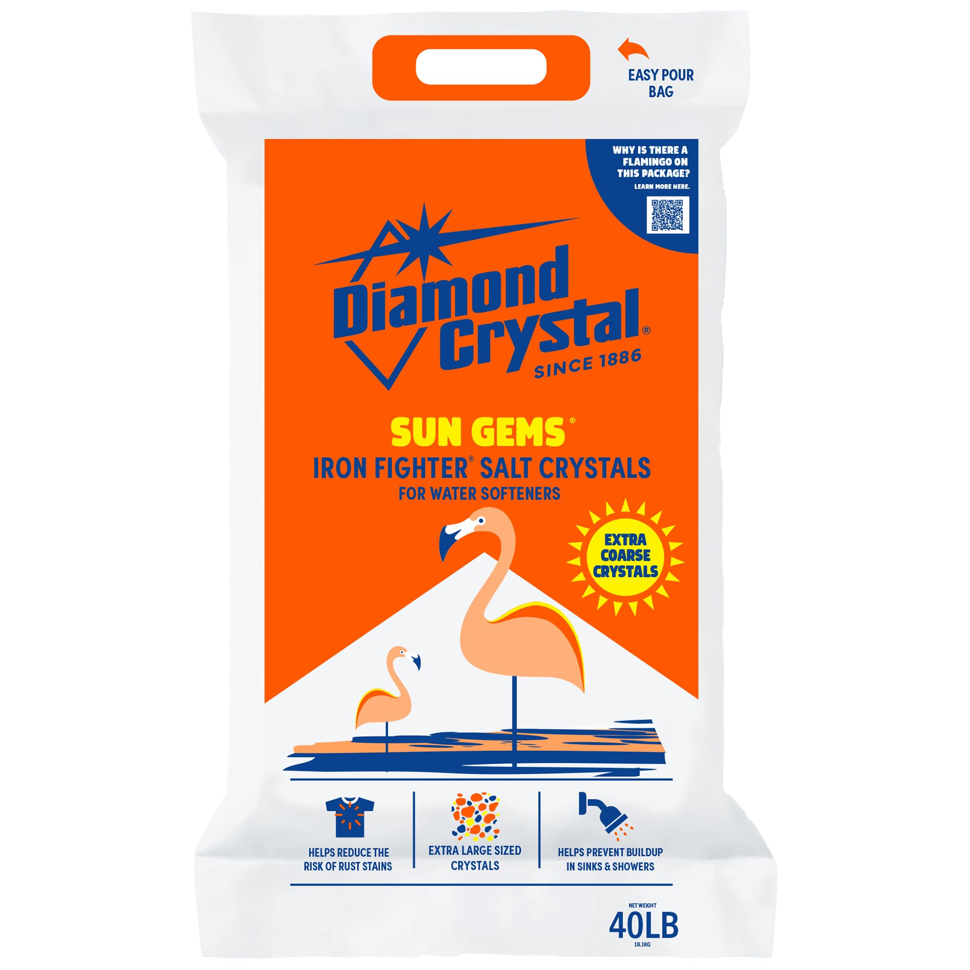 Diamond Crystal Sun Gems Iron Fighter Water Softener Salt Crystals, 40 lbs