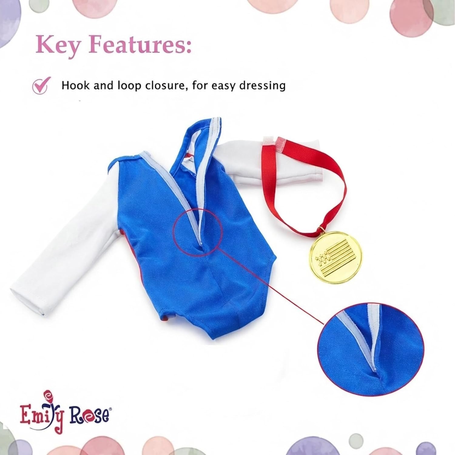 Emily Rose 18" Doll Gymnastics Outfit 5-Piece Set - Bejeweled Athletic Gymnast Leotard, Medal, Hair Bow, Mat, & Reuseable Stickers | American Girl Compatible | Trusted USA Brand | NO Doll