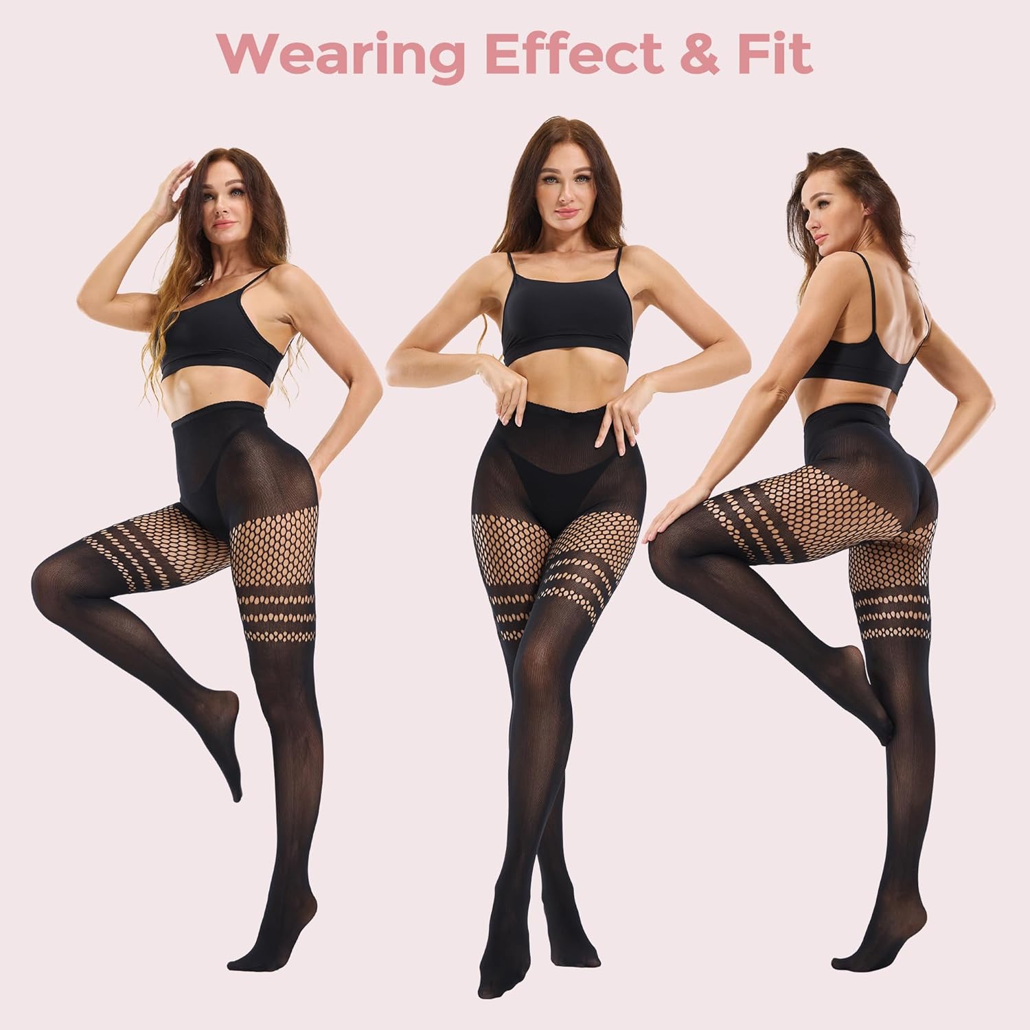 Faux Thigh High Tights for Women - Fishnet Gothic Pantyhose, High Waist Over-The-Knee Goth Leggings - Image 5