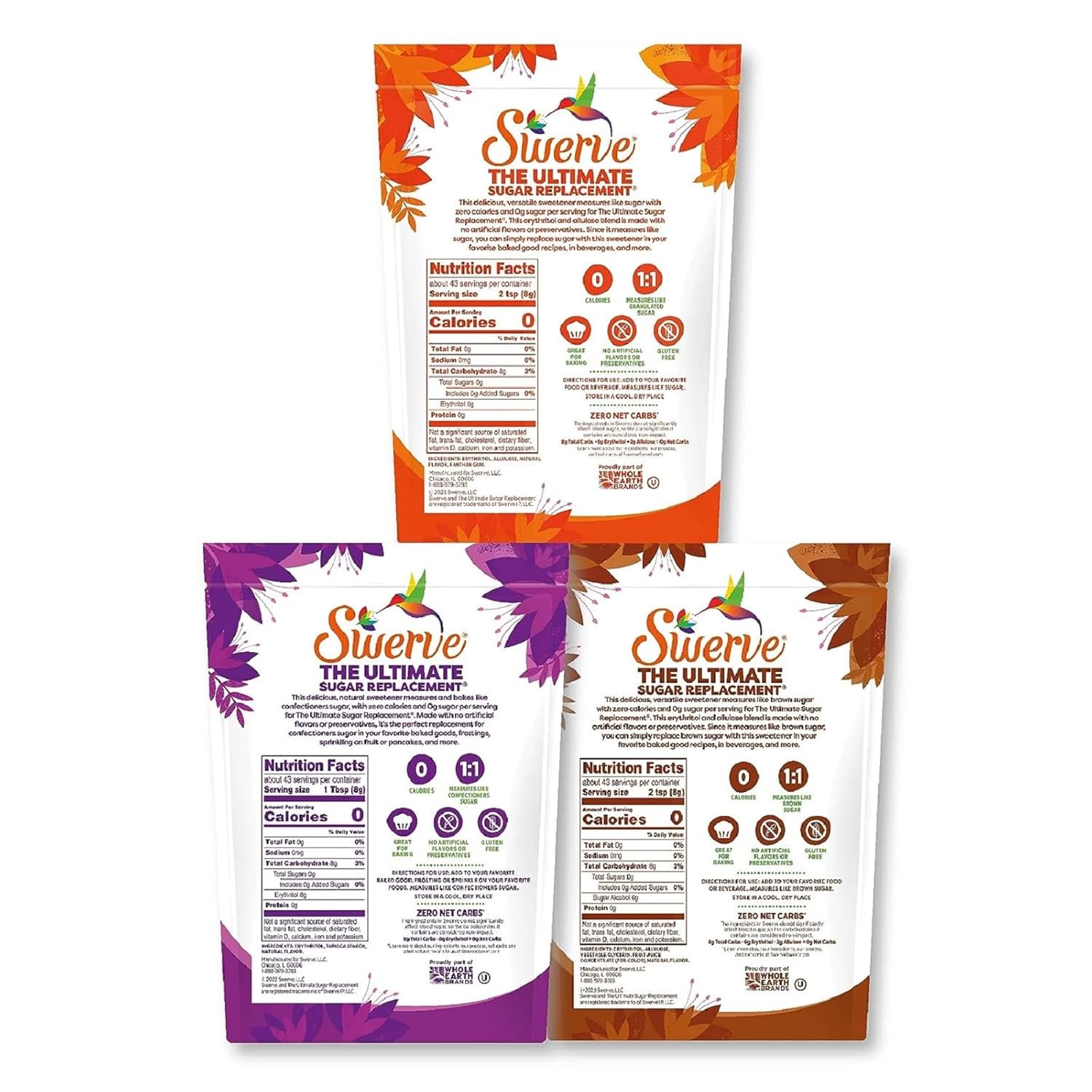 Swerve Sweetener Granular, Brown and Confectioners Baker's Trio - Sugar Substitute, Zero Calorie, Keto Friendly, Zero Sugar, Non-Glycemic, 12oz, 3 Pack