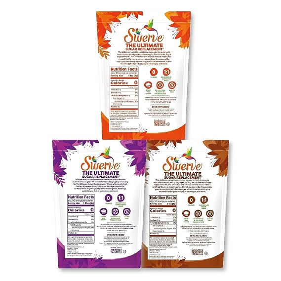 Swerve Sweetener Granular, Brown and Confectioners Baker's Trio - Sugar Substitute, Zero Calorie, Keto Friendly, Zero Sugar, Non-Glycemic, 12oz, 3 Pack
