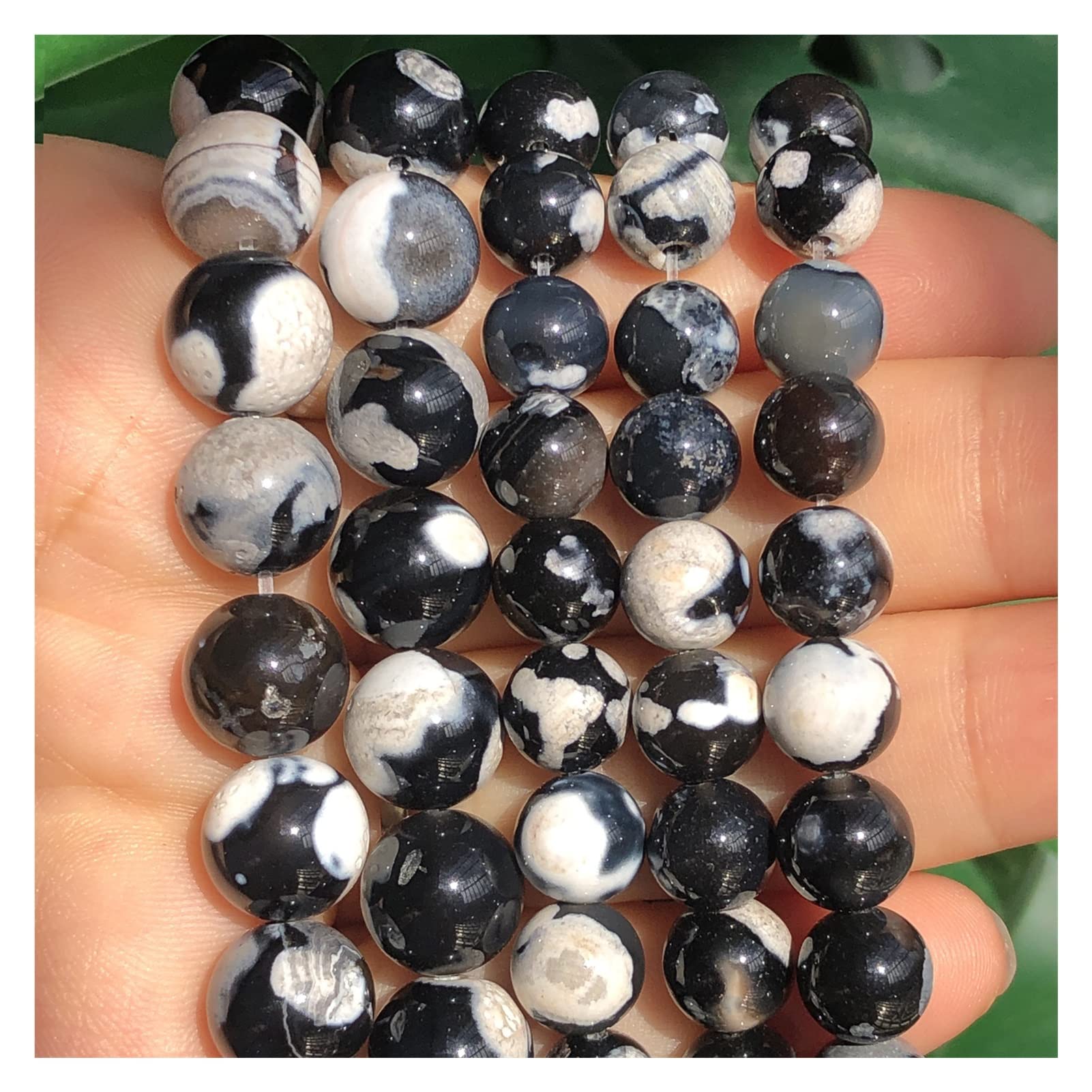 Amazon.co.jp: ブレスレット 白黒火瑪瑙天然石ビーズラウンド